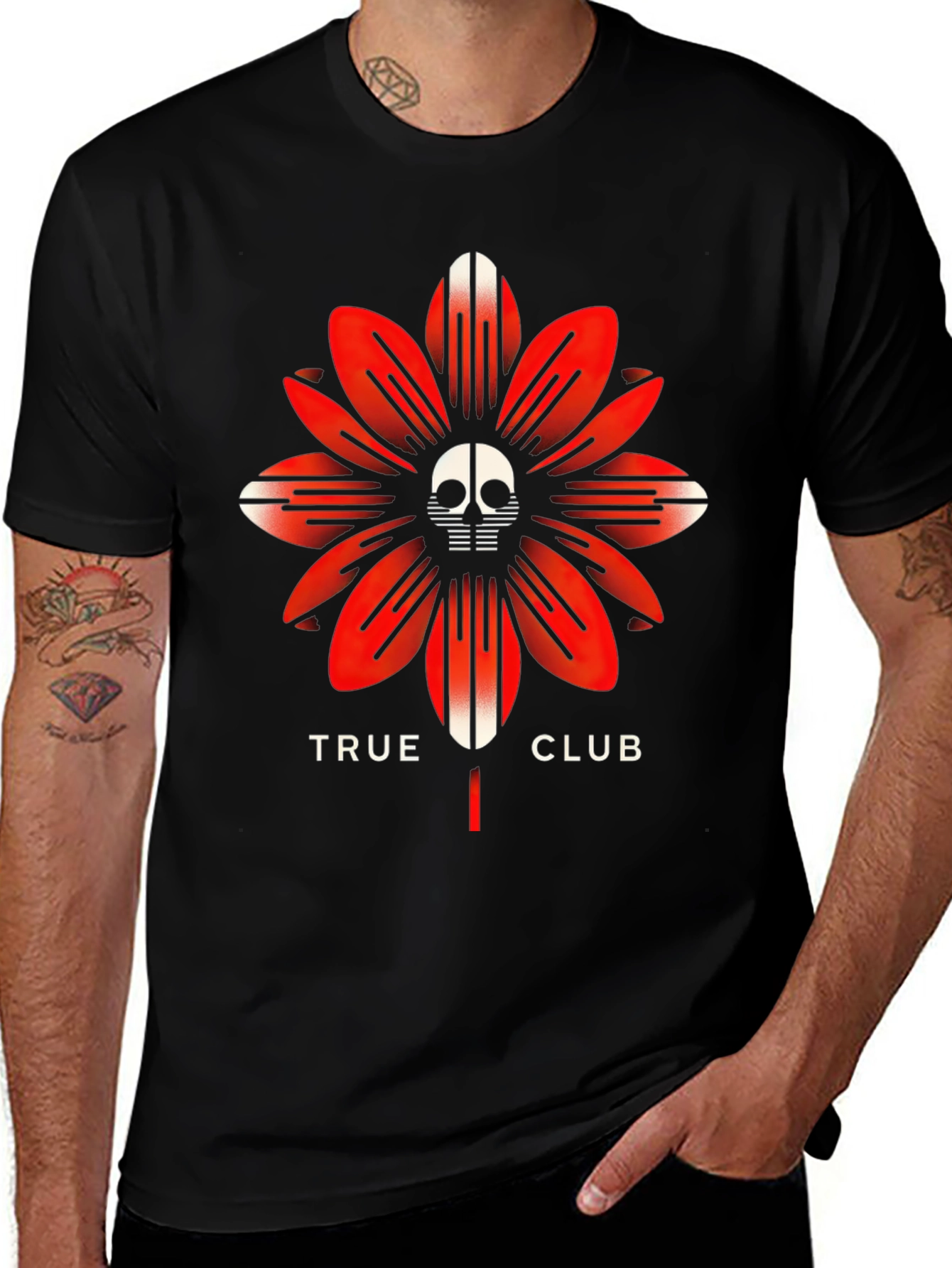 True Club Skull Flower Black T-Shirt
