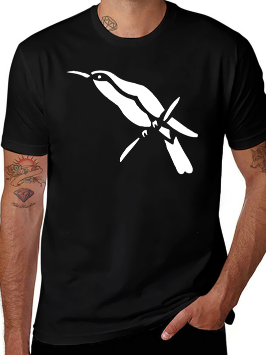 Bird Graphic Tee - Mens Black Cotton T-Shirt
