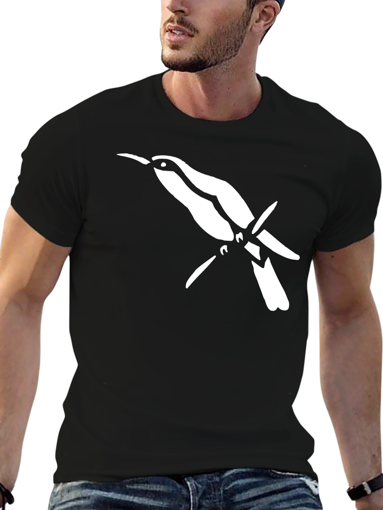 Bird Graphic Tee - Mens Black Cotton T-Shirt