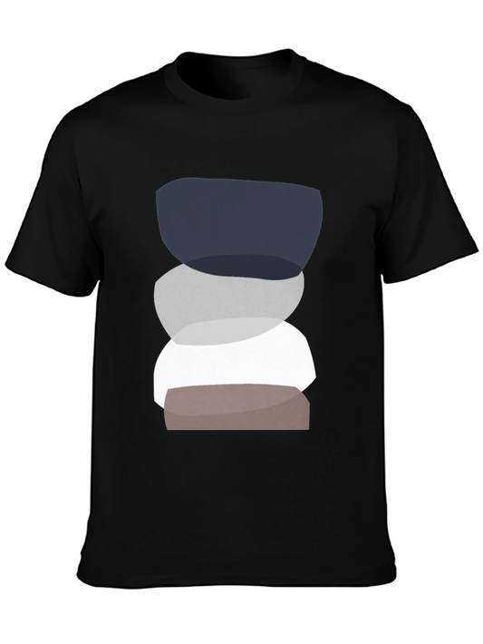 Abstract Stacking Stone Graphic Tee - Modern Casual Shirt