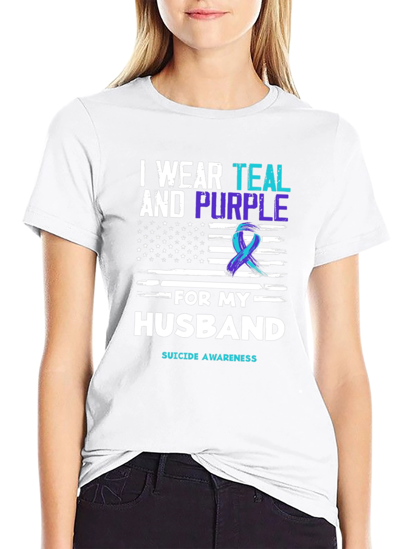 Teal and Purple Suicide Awareness Husband T-Shirt