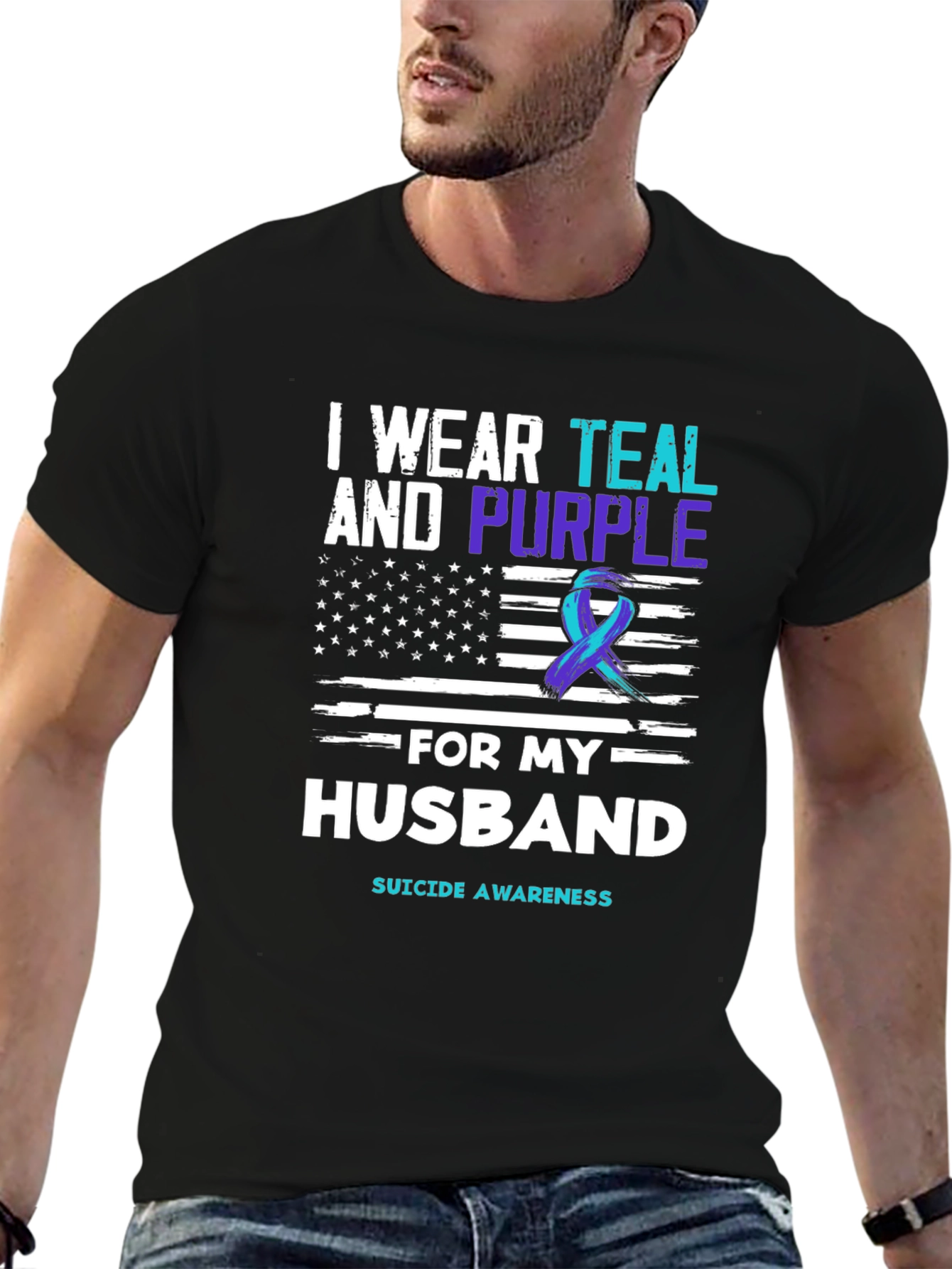 Teal and Purple Suicide Awareness Husband T-Shirt