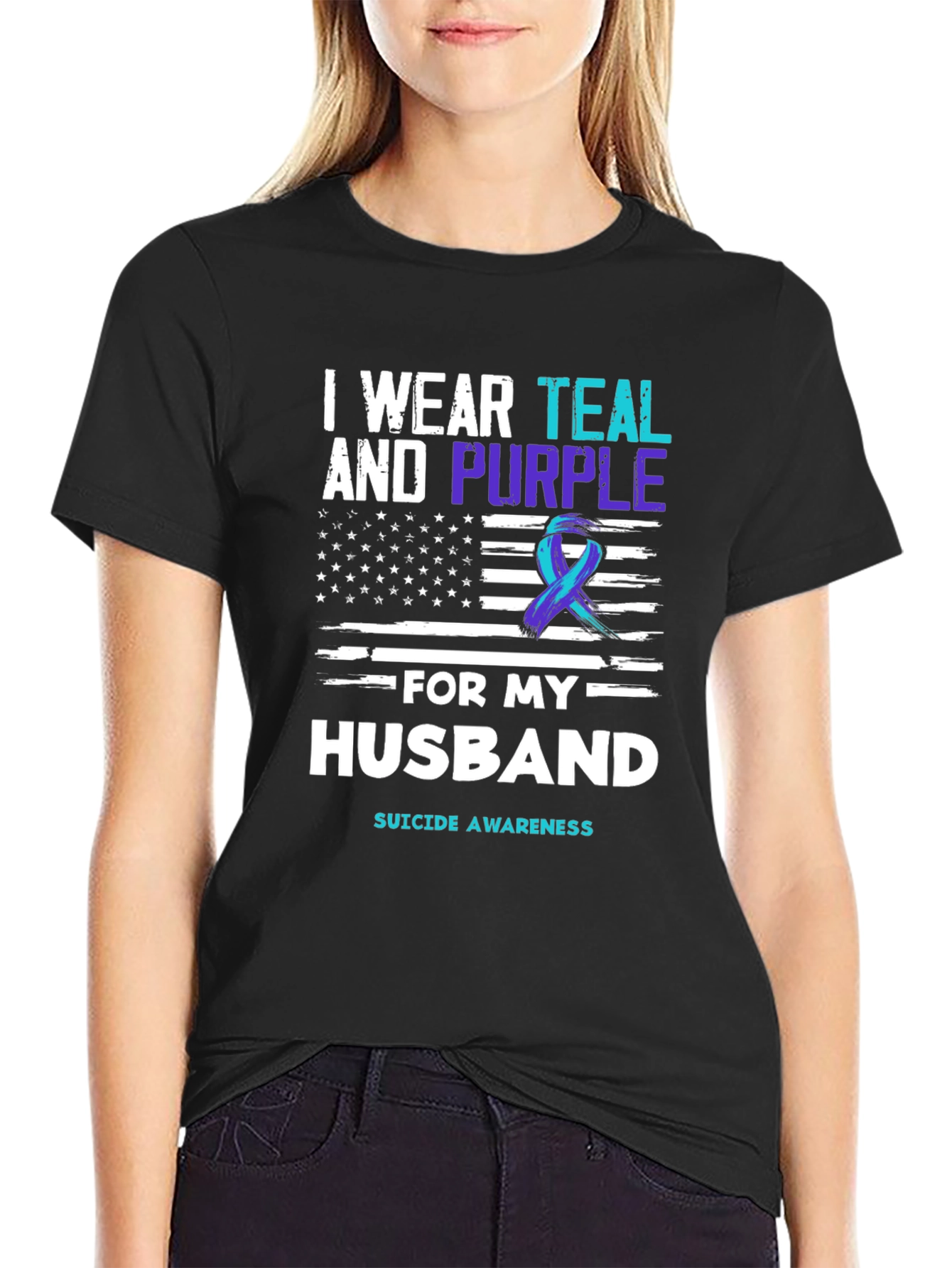 Teal and Purple Suicide Awareness Husband T-Shirt