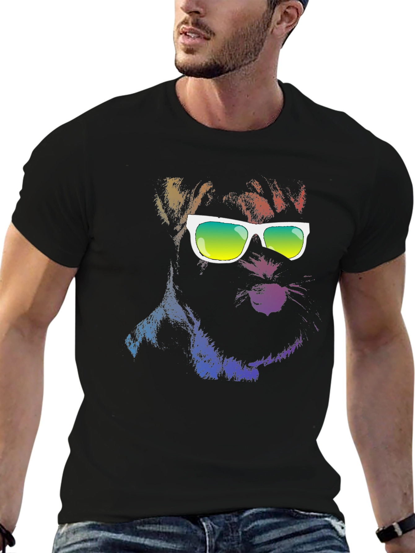 Cool Dog Graphic T-Shirt - Black Cotton Blend