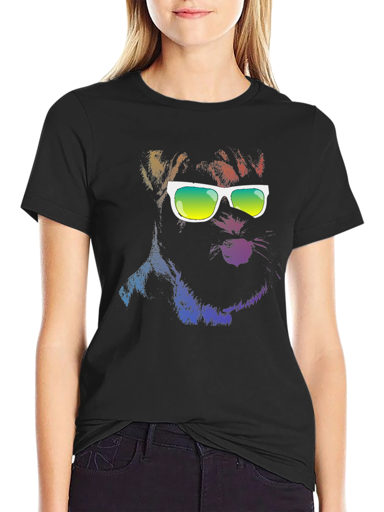 Cool Dog Graphic T-Shirt - Black Cotton Blend