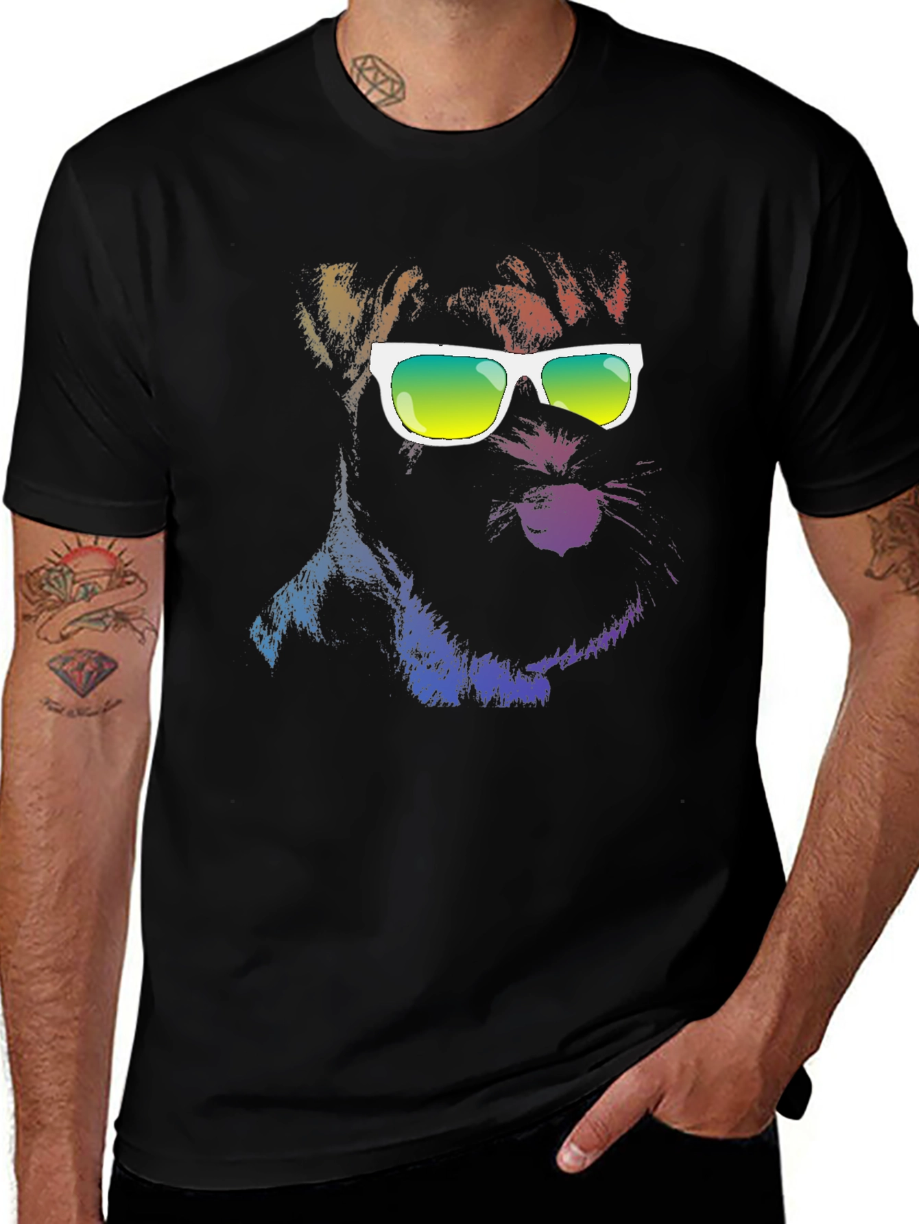 Cool Dog Graphic T-Shirt - Black Cotton Blend