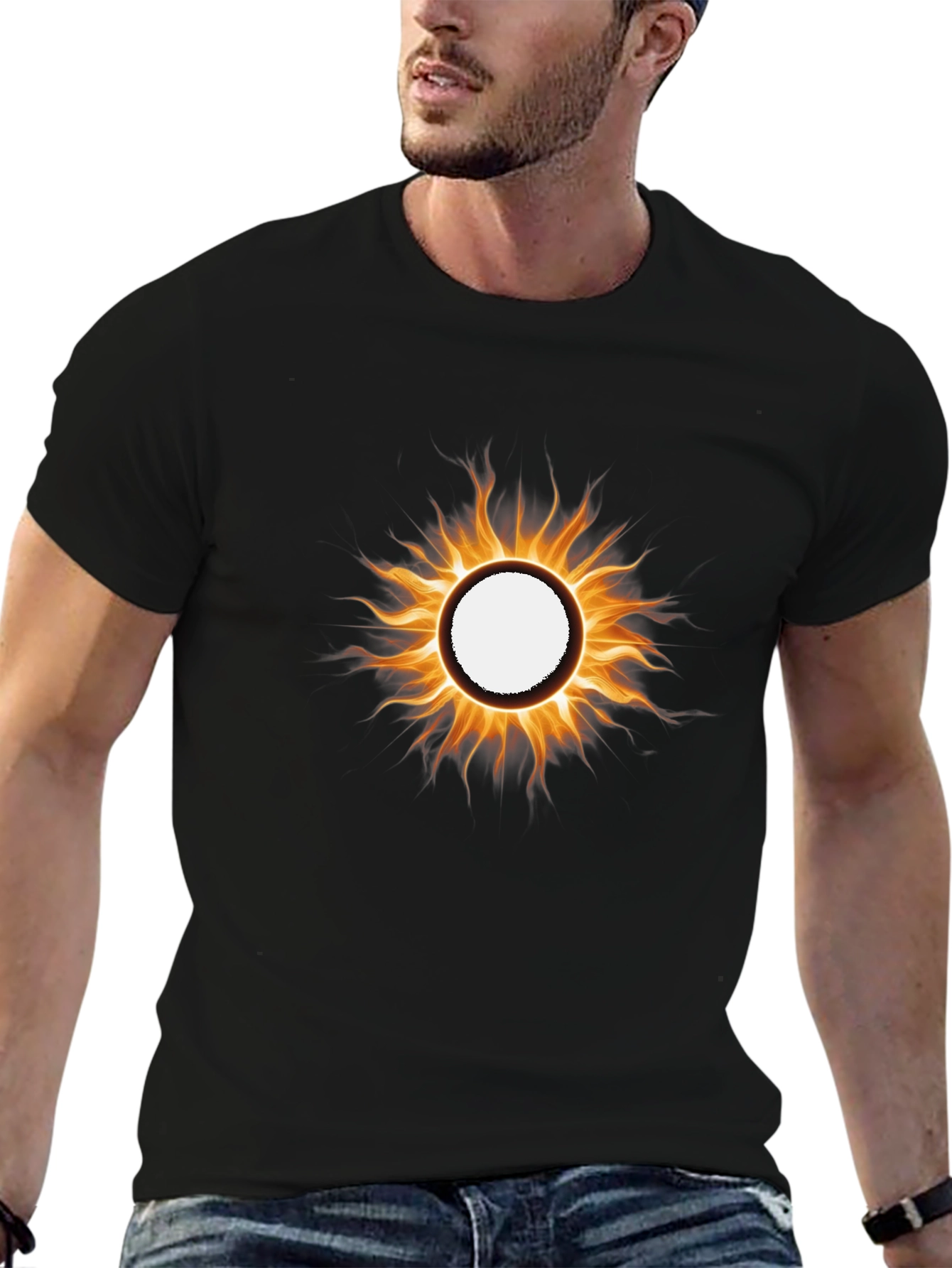 Fiery Sun Graphic Tee - Black Cotton T-Shirt