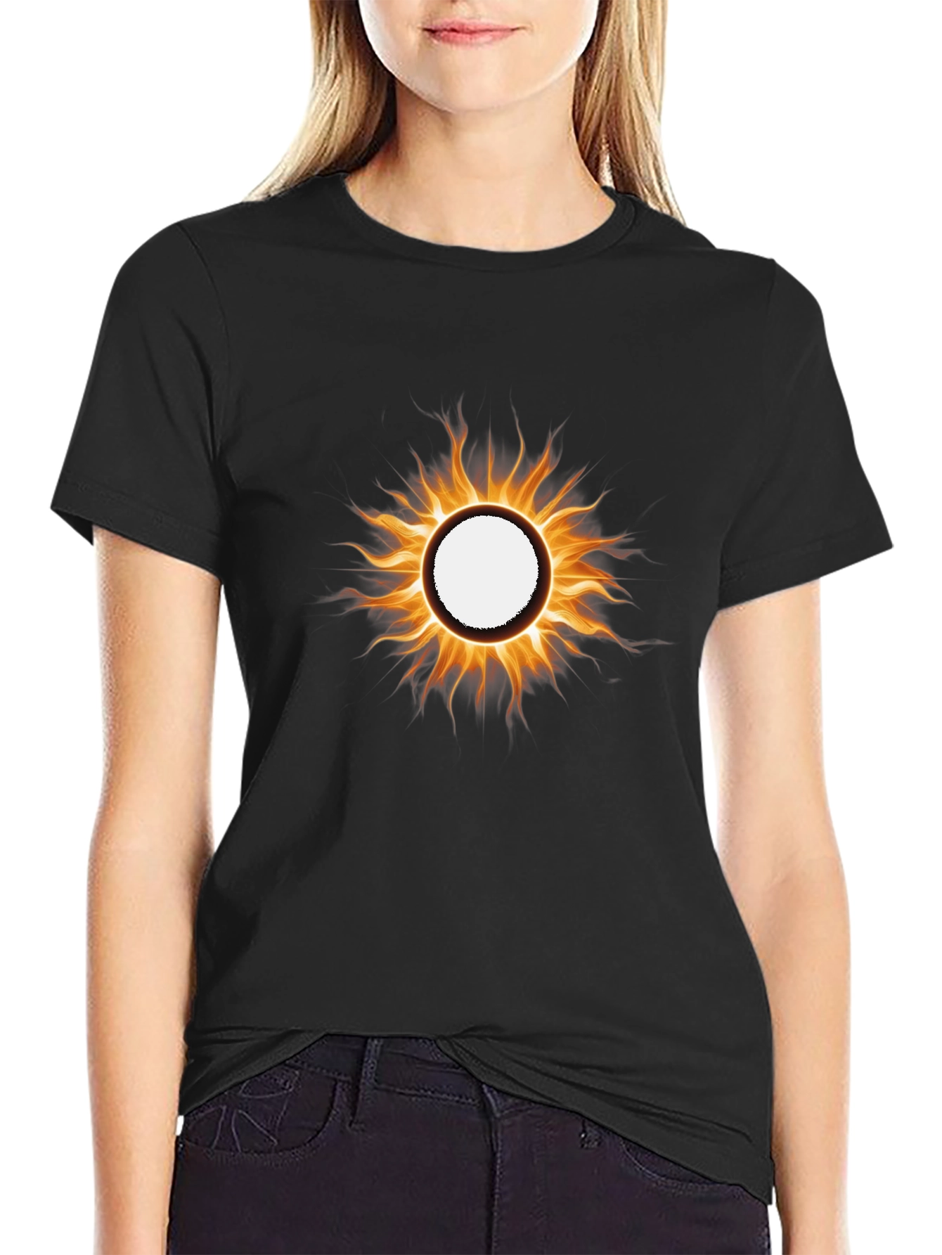 Fiery Sun Graphic Tee - Black Cotton T-Shirt