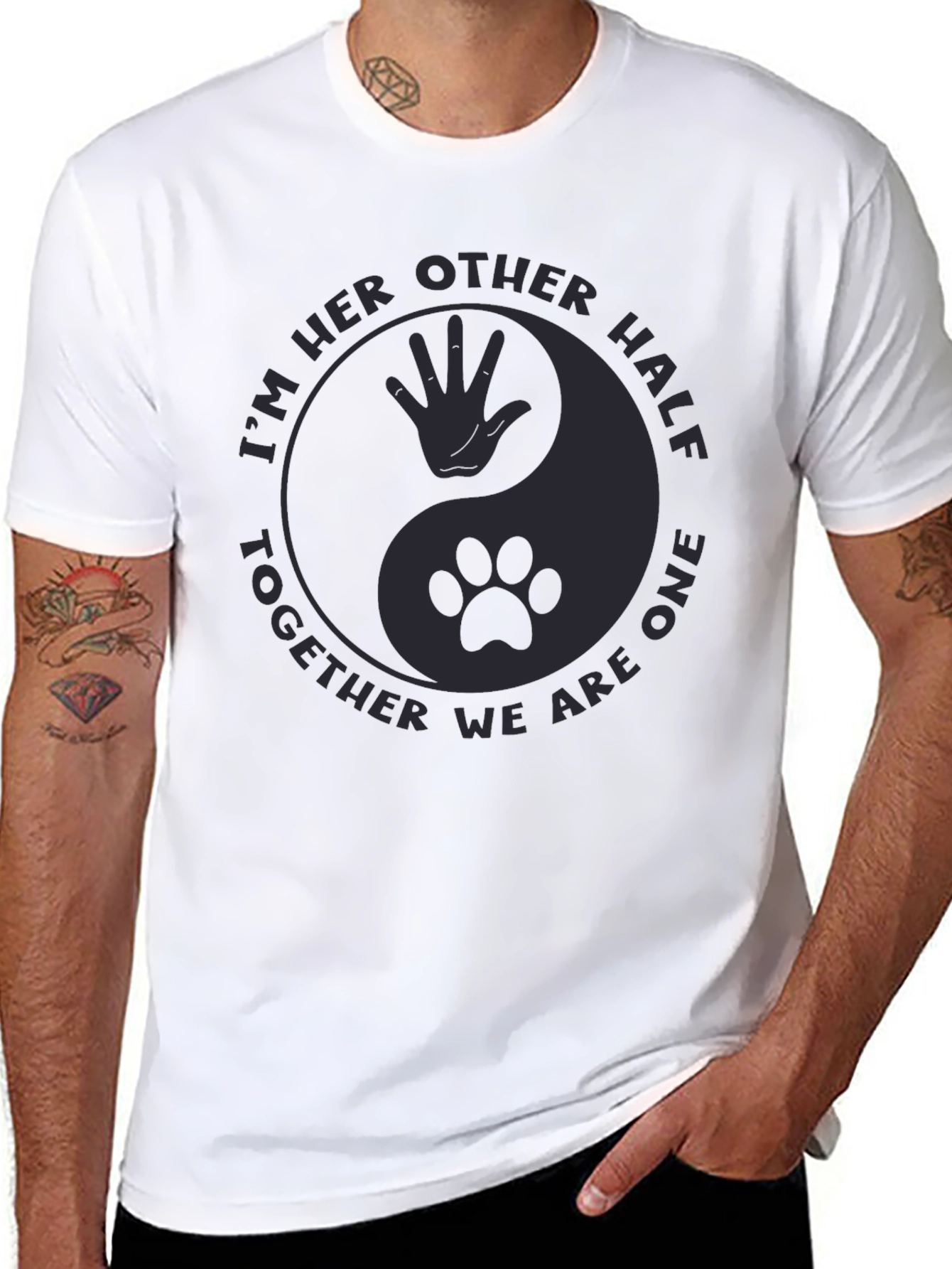 Yin Yang Human & Paw Print Black T-Shirt