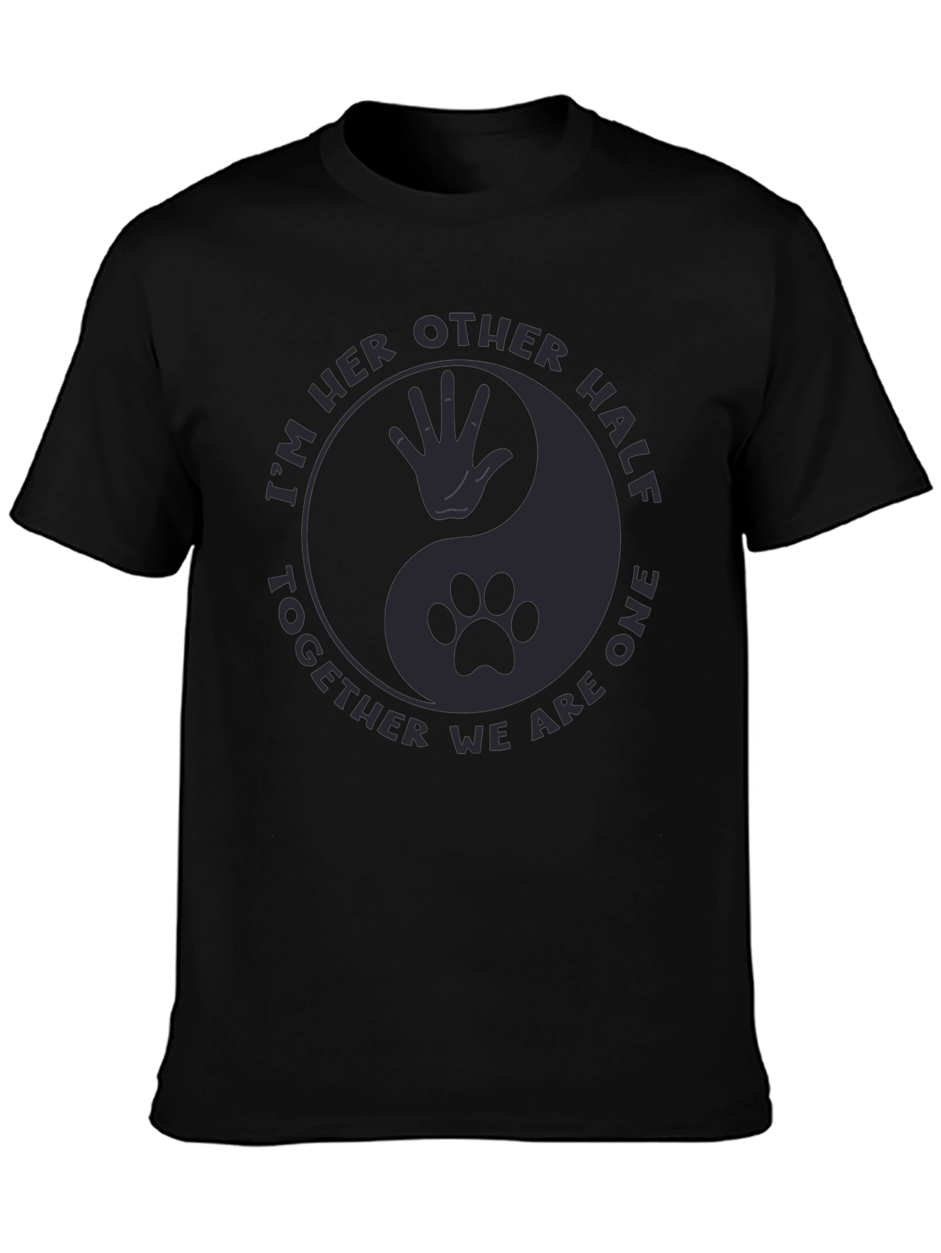 Yin Yang Human & Paw Print Black T-Shirt