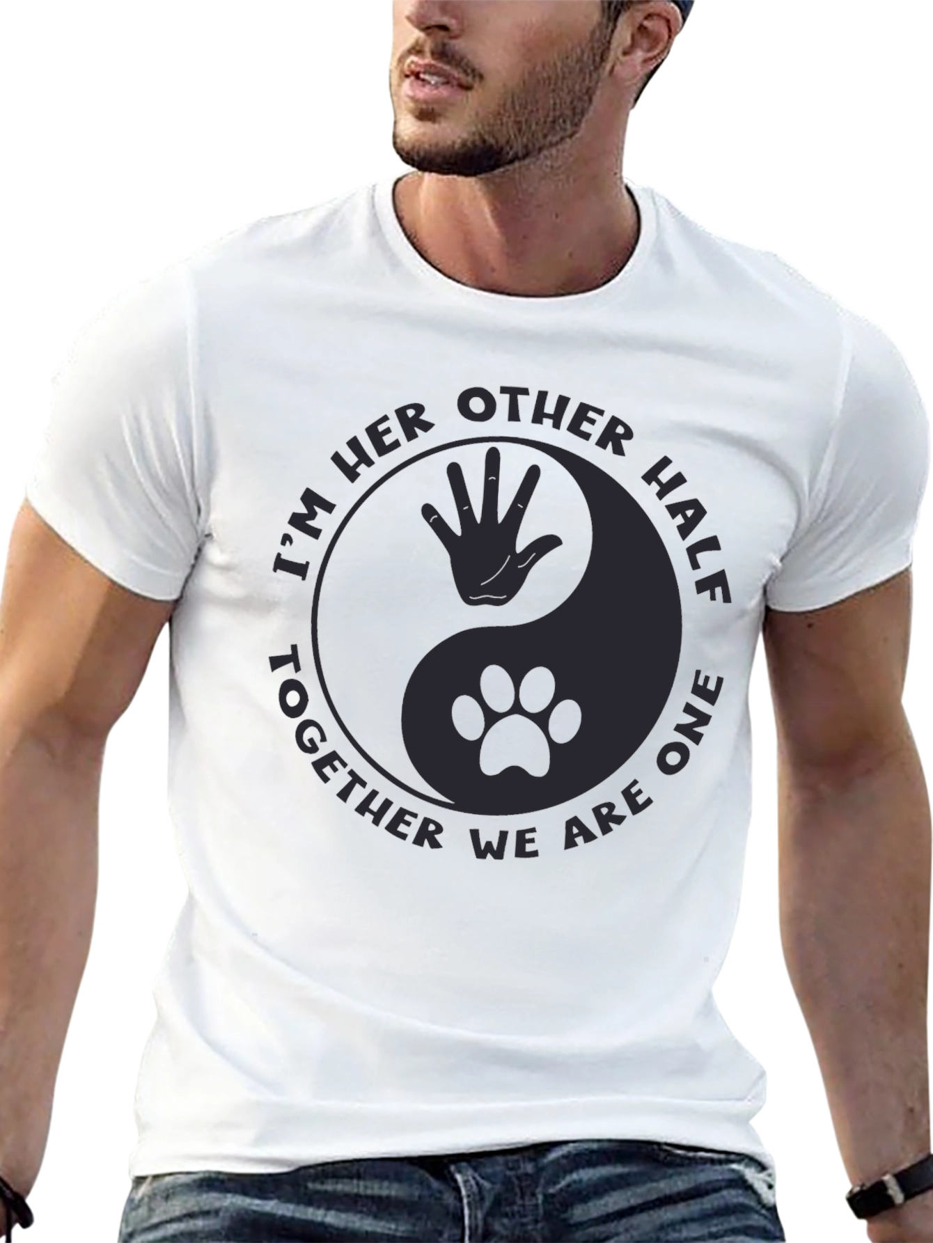 Yin Yang Human & Paw Print Black T-Shirt