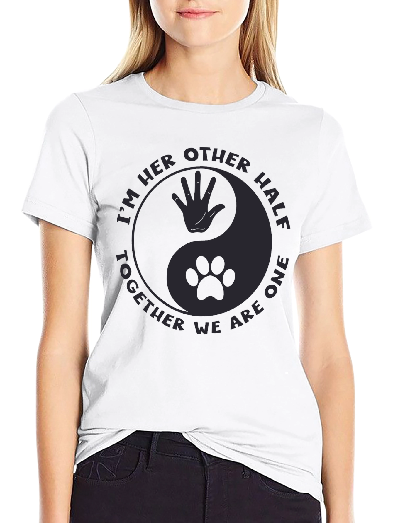 Yin Yang Human & Paw Print Black T-Shirt