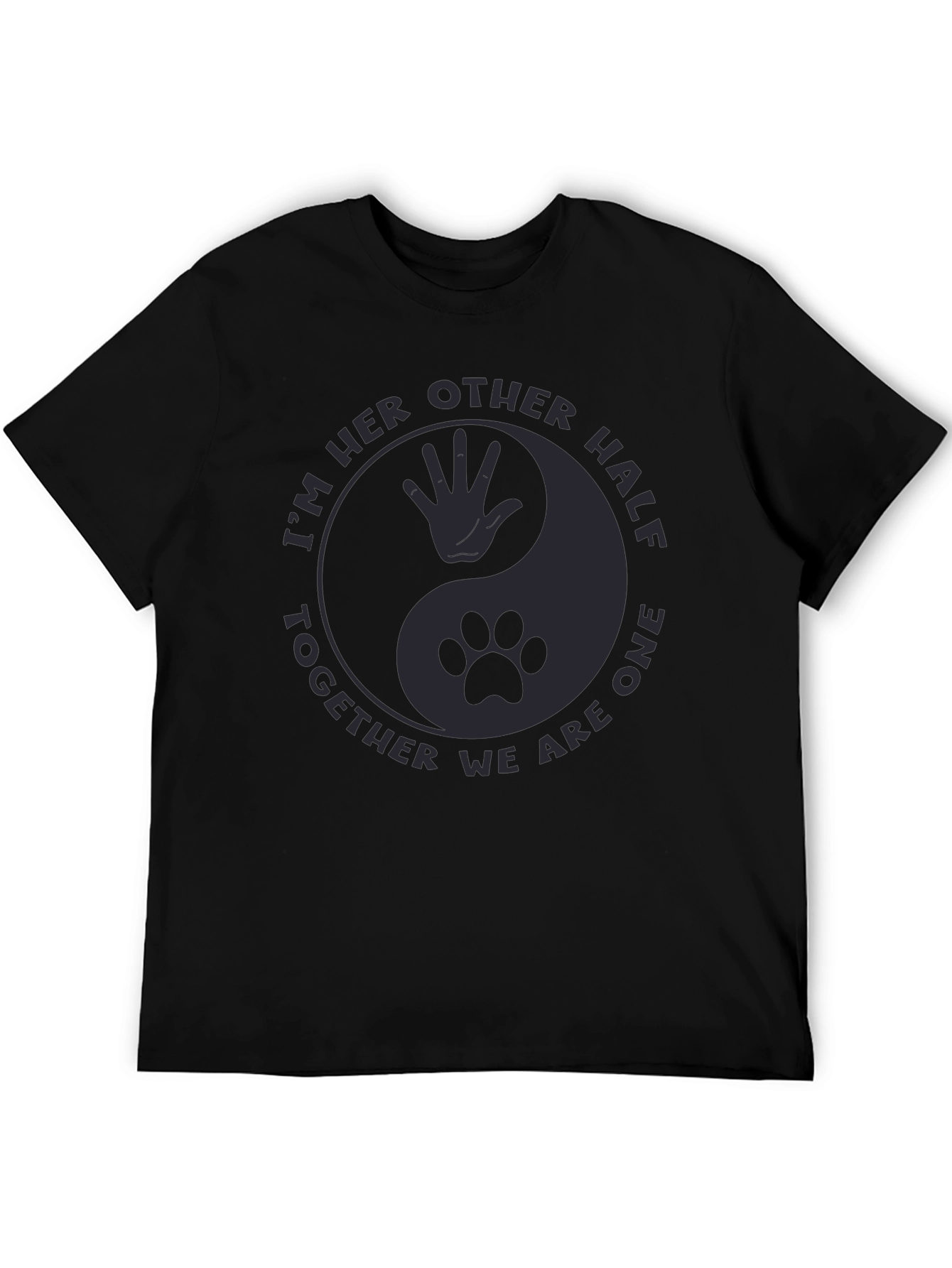 Yin Yang Human & Paw Print Black T-Shirt