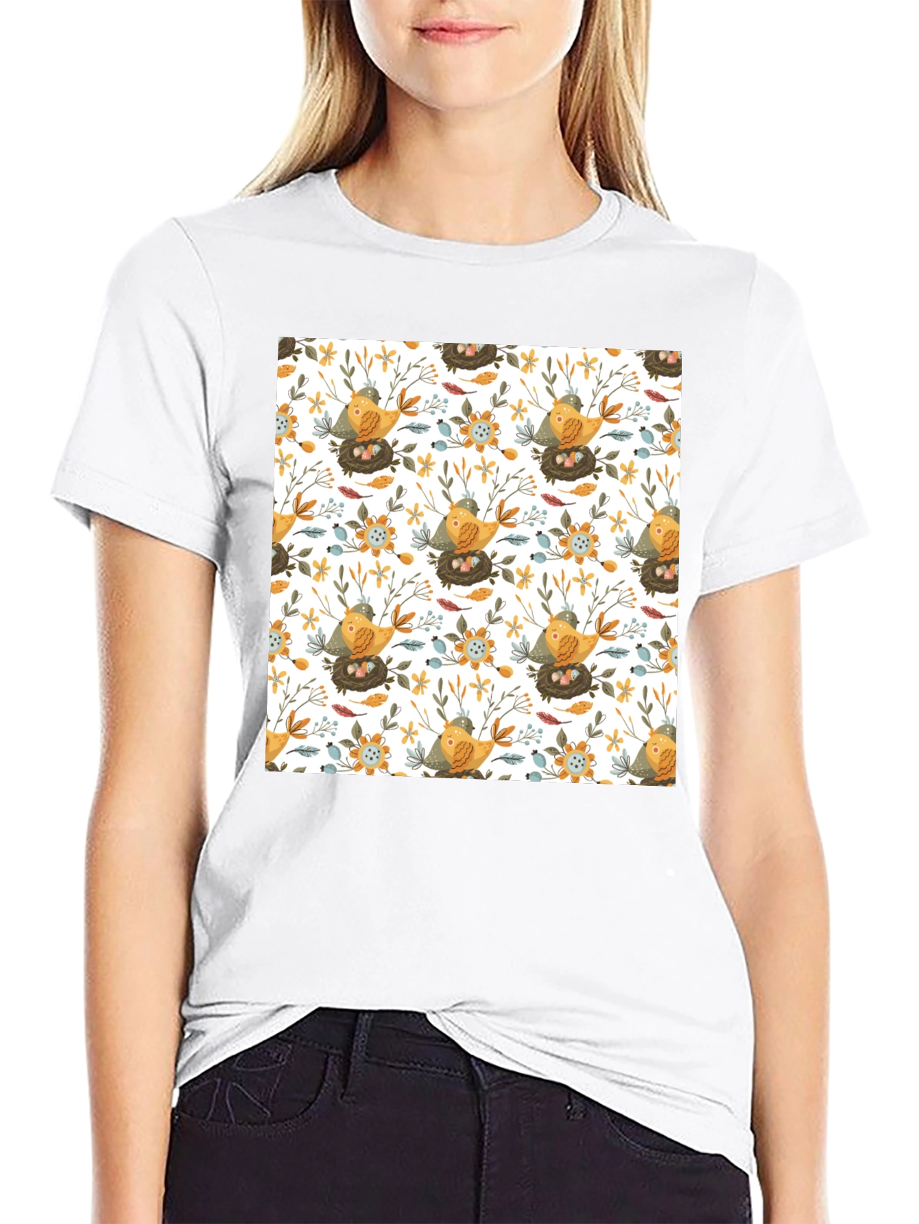 Bird & Nest Pattern T-Shirt