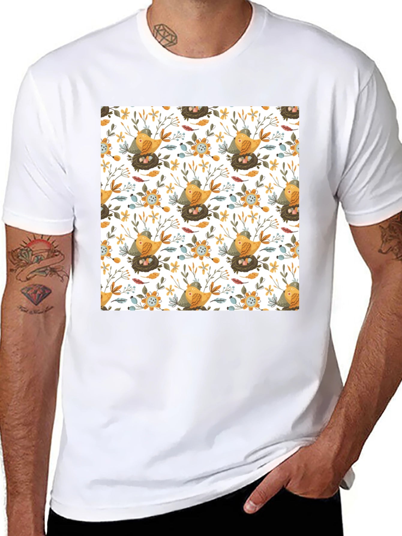 Bird & Nest Pattern T-Shirt