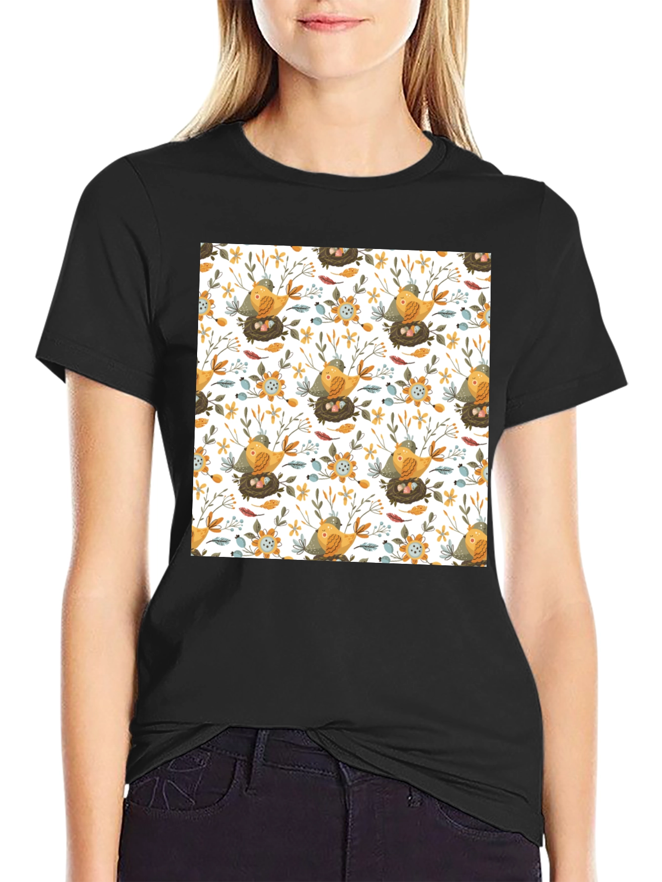 Bird & Nest Pattern T-Shirt