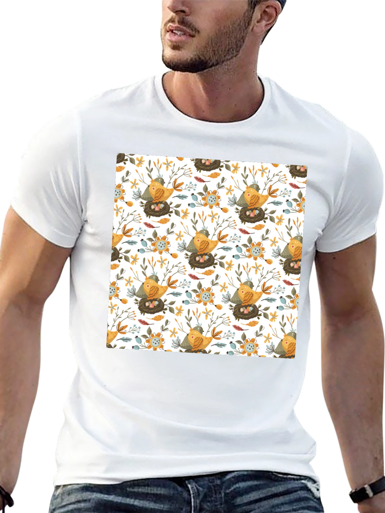 Bird & Nest Pattern T-Shirt
