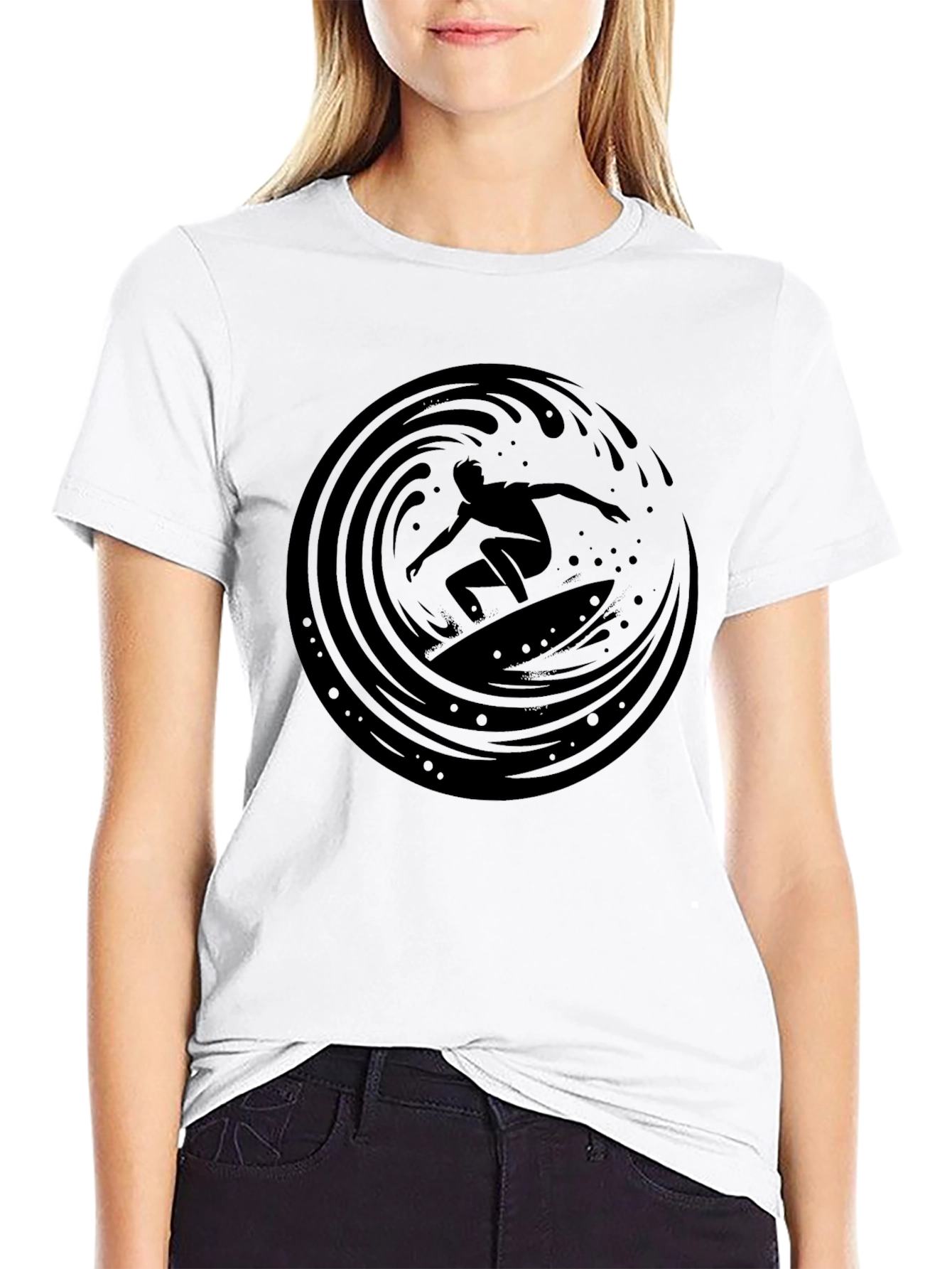 Surfer Wave Graphic Black T-Shirt