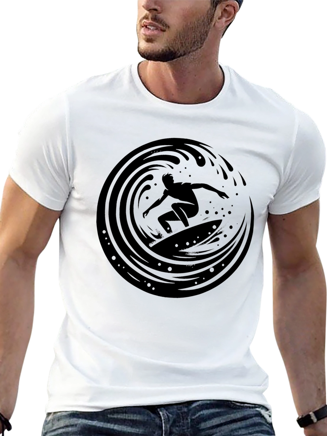 Surfer Wave Graphic Black T-Shirt