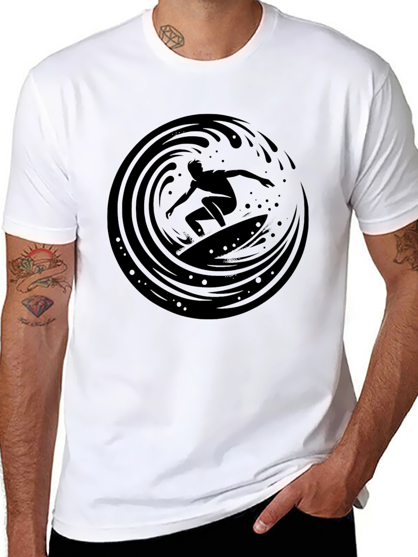 Surfer Wave Graphic Black T-Shirt