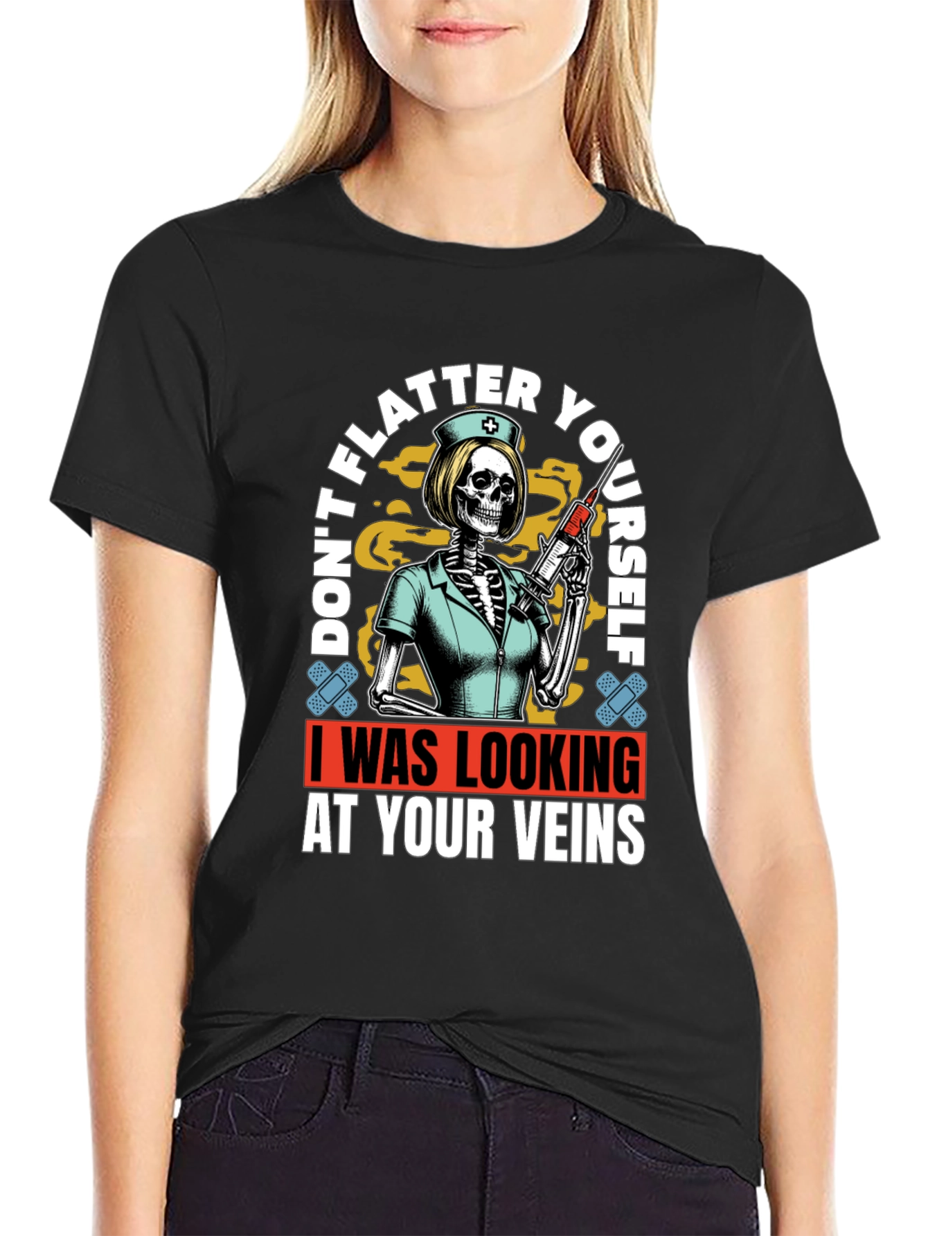 Humorous Vein Anatomy Nurse Skeleton Graphic T-Shirt