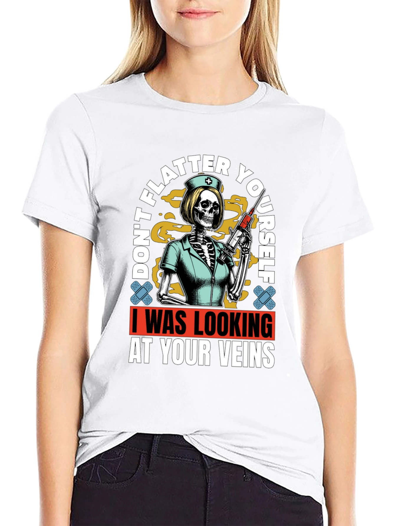 Humorous Vein Anatomy Nurse Skeleton Graphic T-Shirt