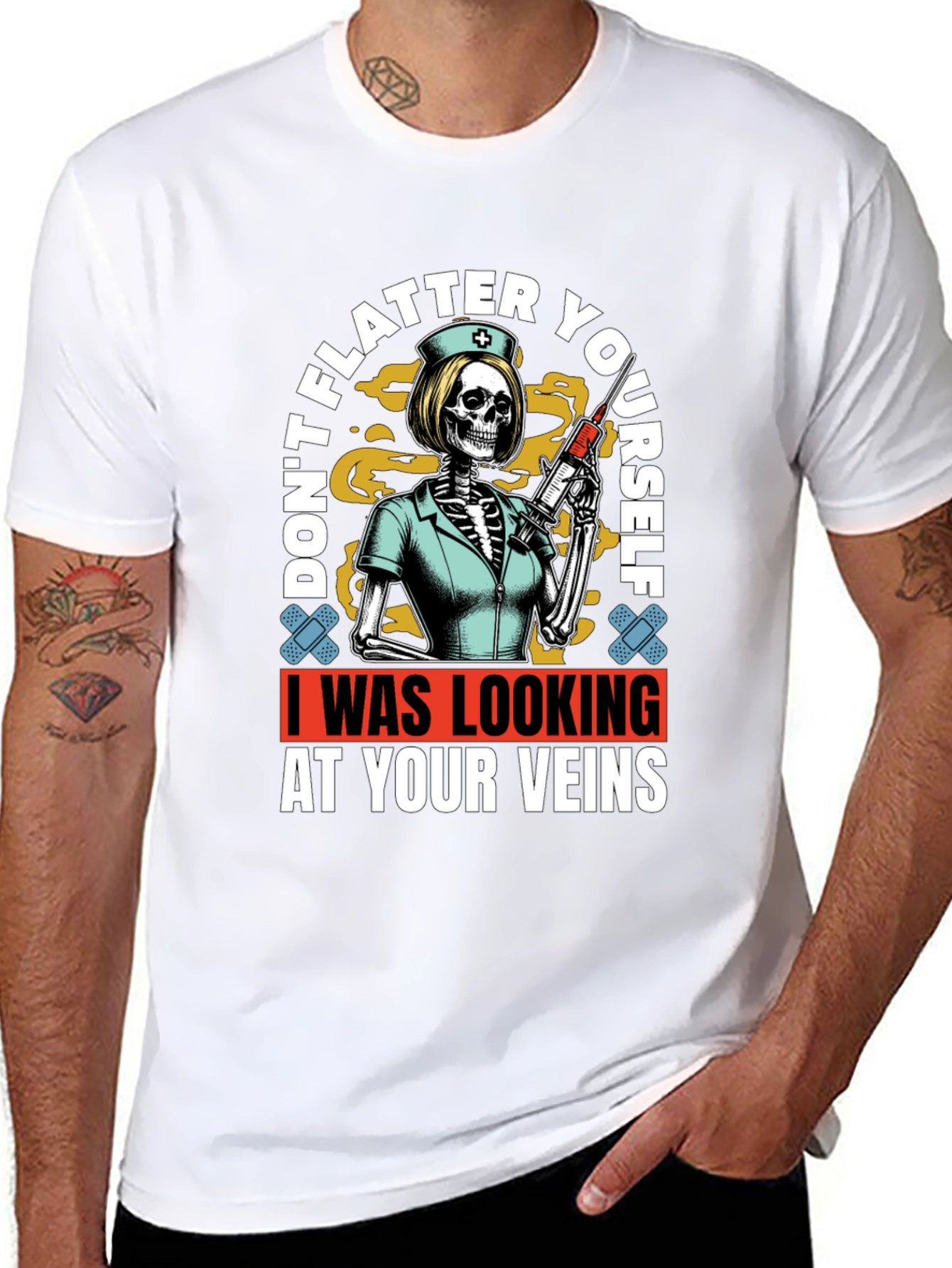 Humorous Vein Anatomy Nurse Skeleton Graphic T-Shirt