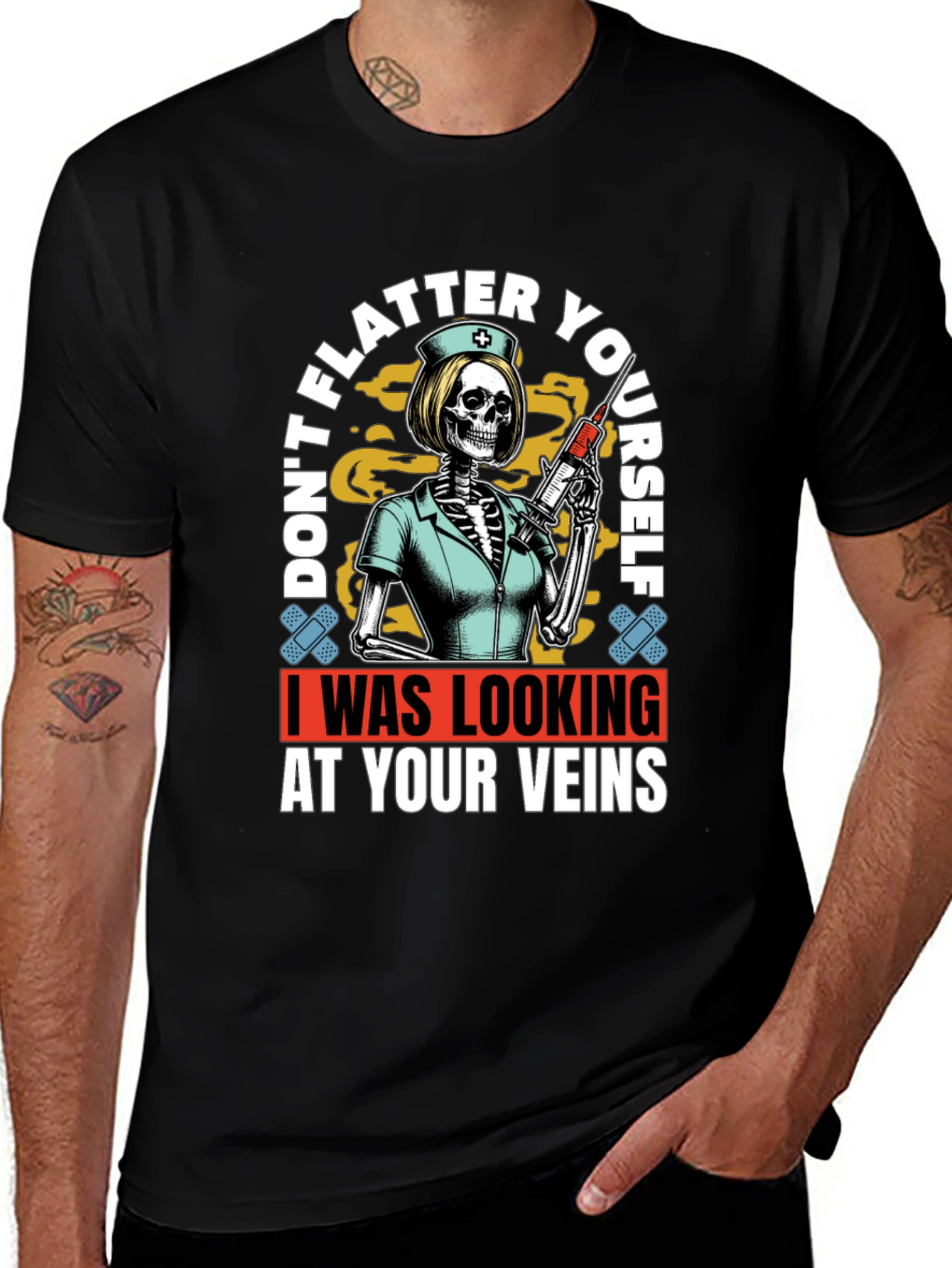 Humorous Vein Anatomy Nurse Skeleton Graphic T-Shirt