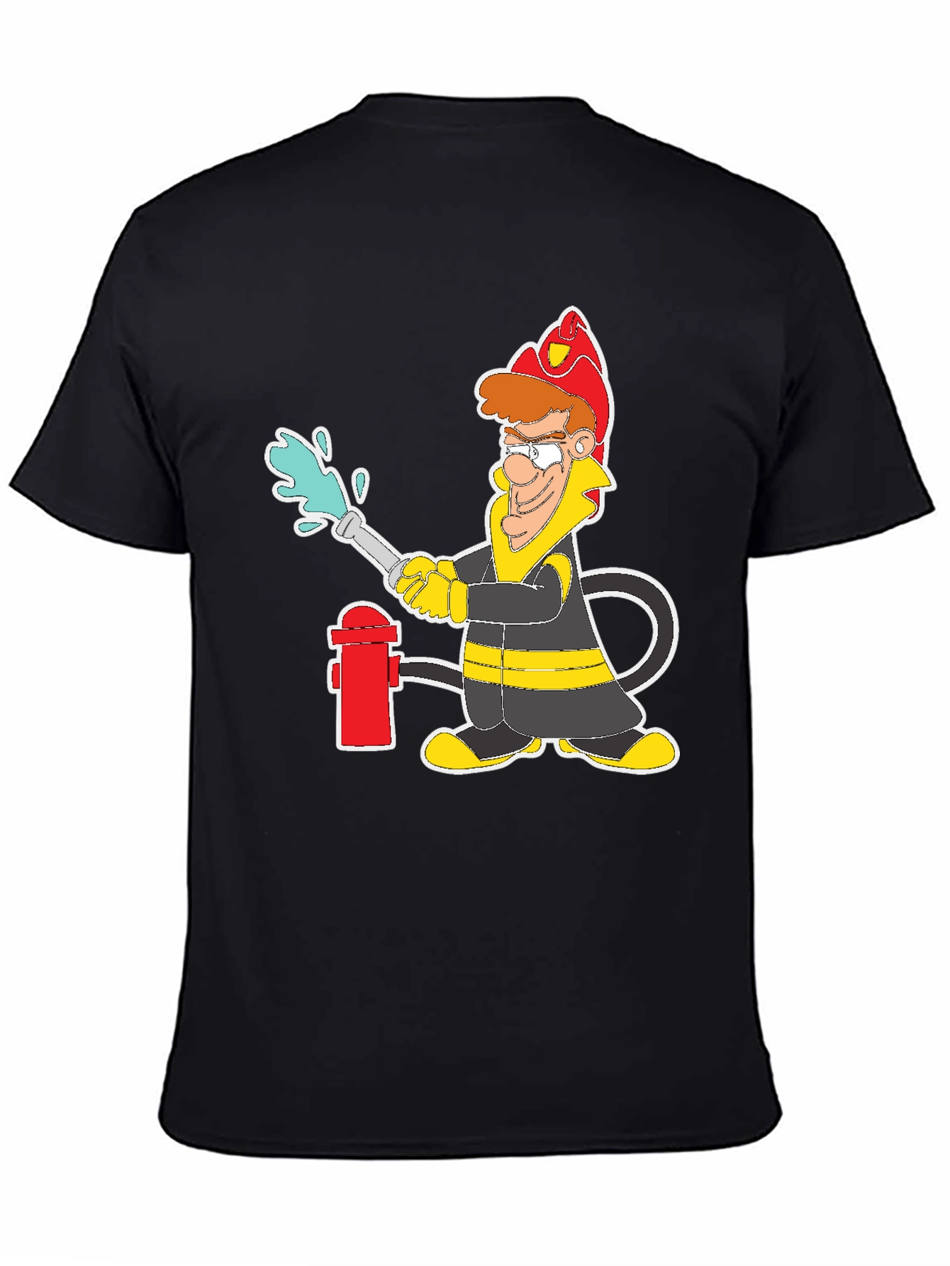 Cartoon Firefighter Graphic T-Shirt