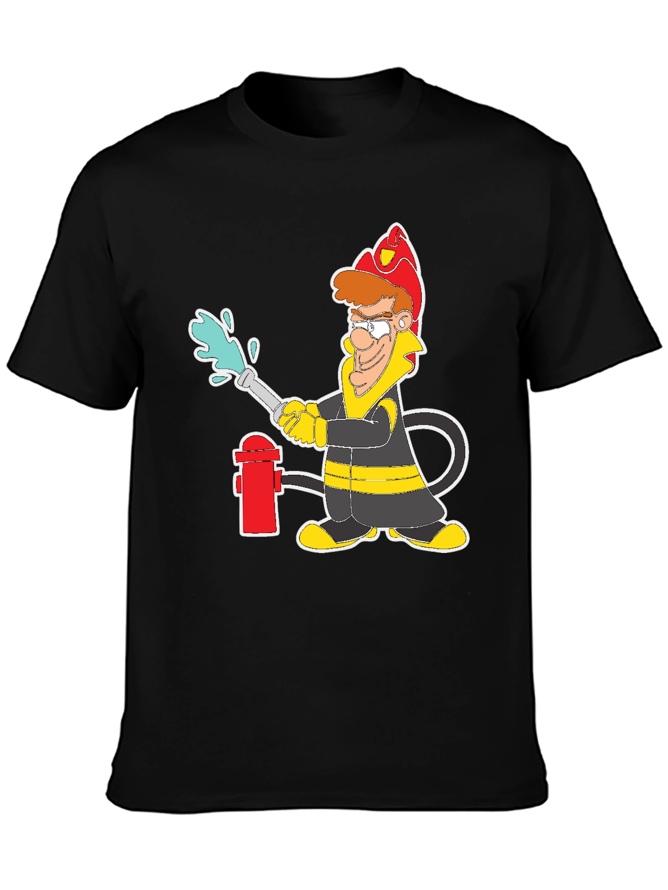 Cartoon Firefighter Graphic T-Shirt