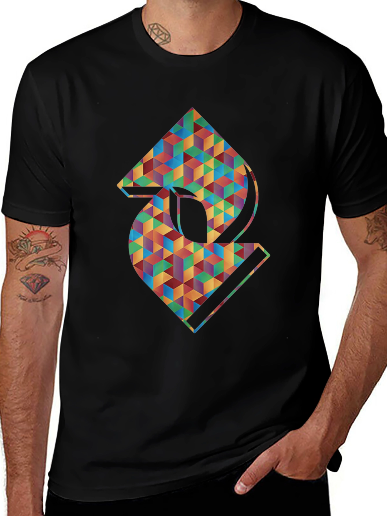 Geometric Abstract Graphic Mens Black T-Shirt