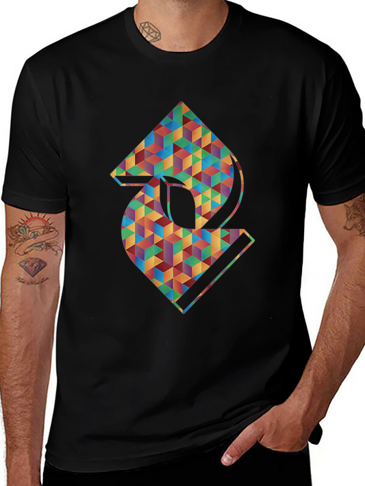 Geometric Abstract Graphic Mens Black T-Shirt