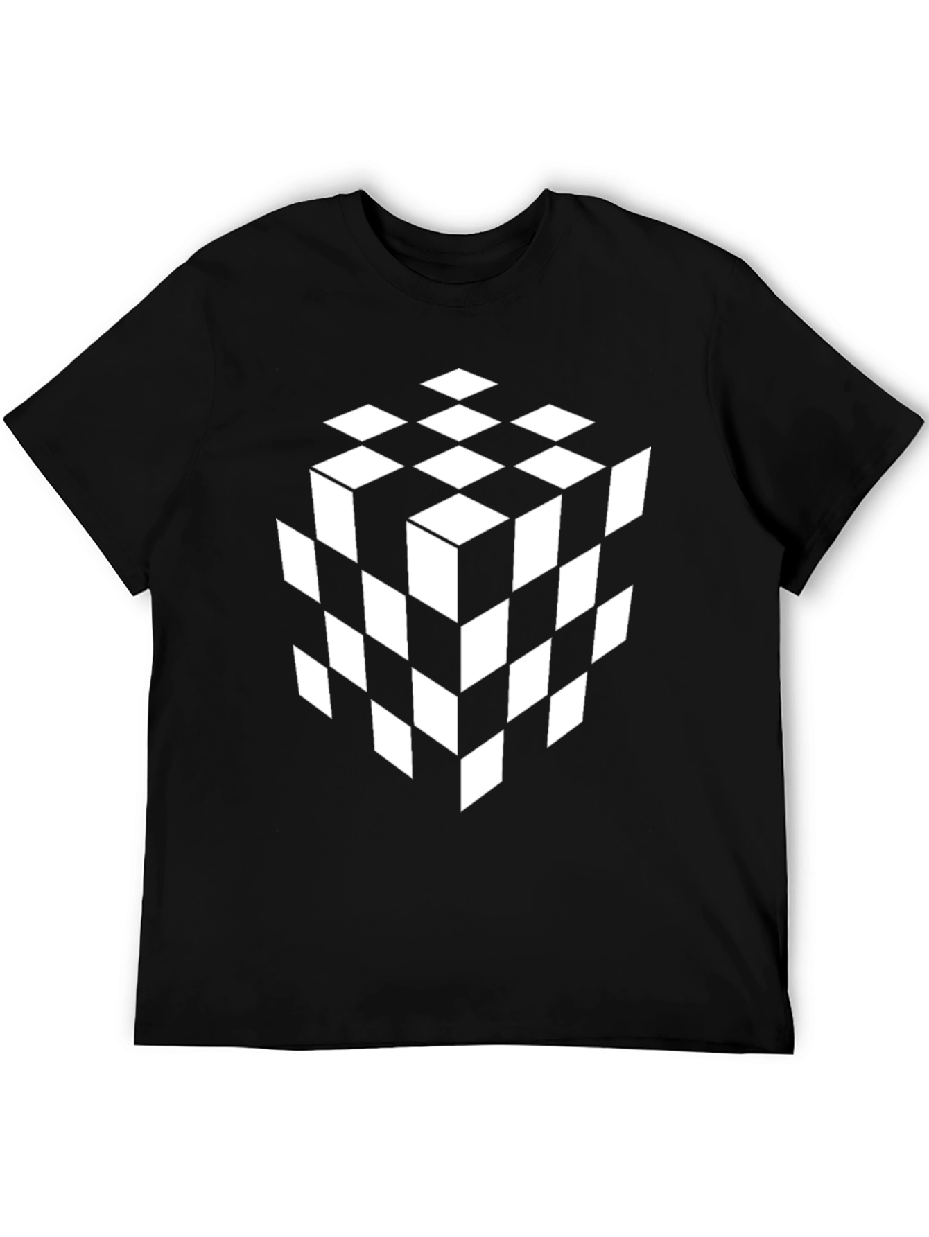 Geometric Illusion Cube Graphic Tee - Black