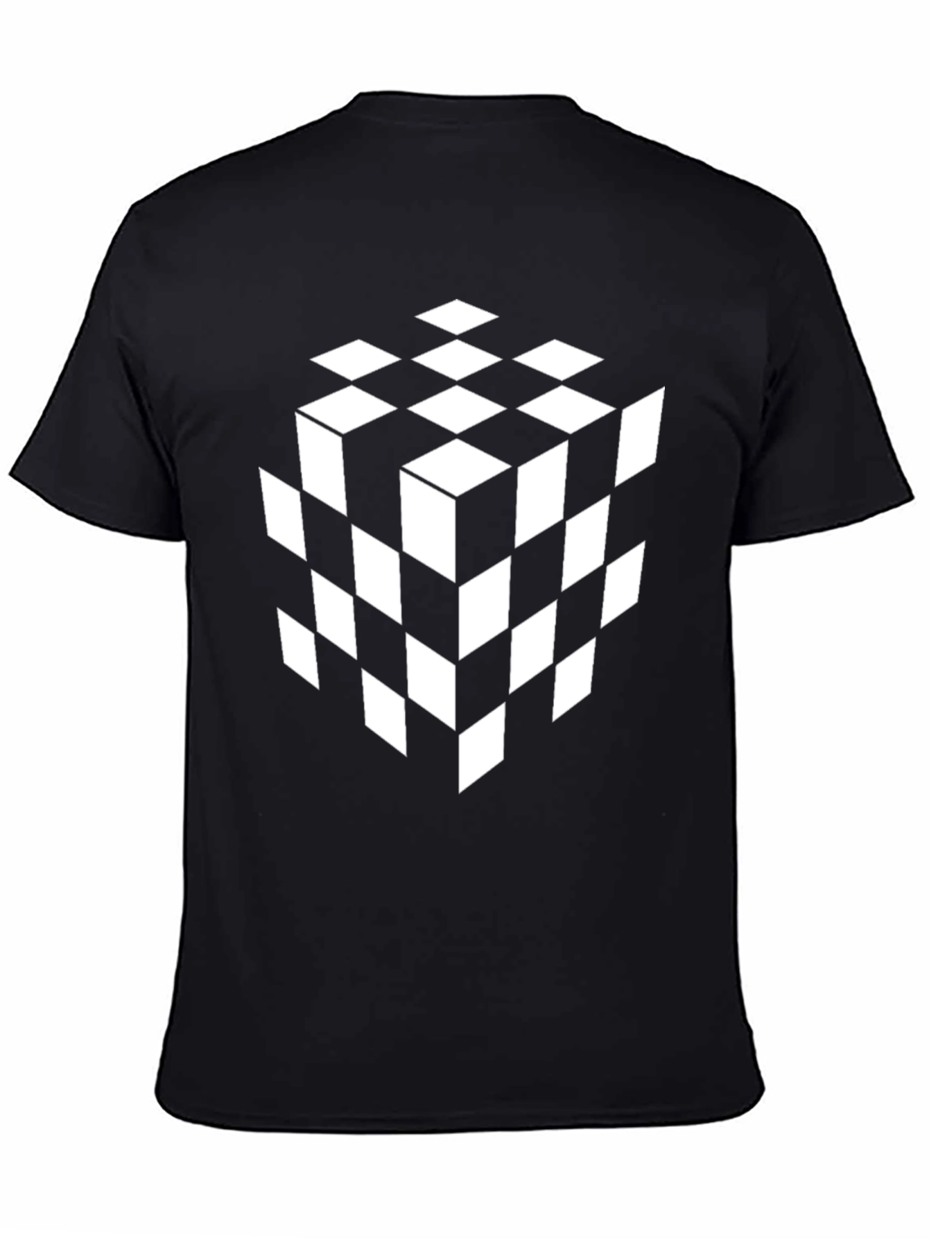 Geometric Illusion Cube Graphic Tee - Black