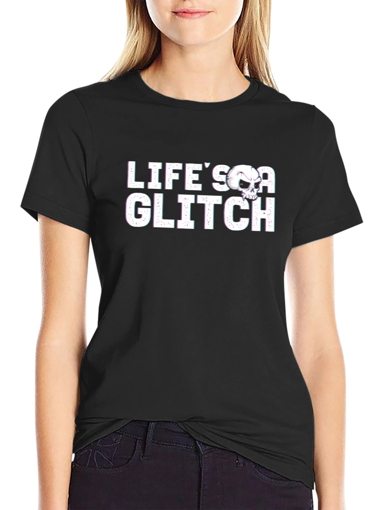Lifes A Glitch Graphic Tee - Skull Design