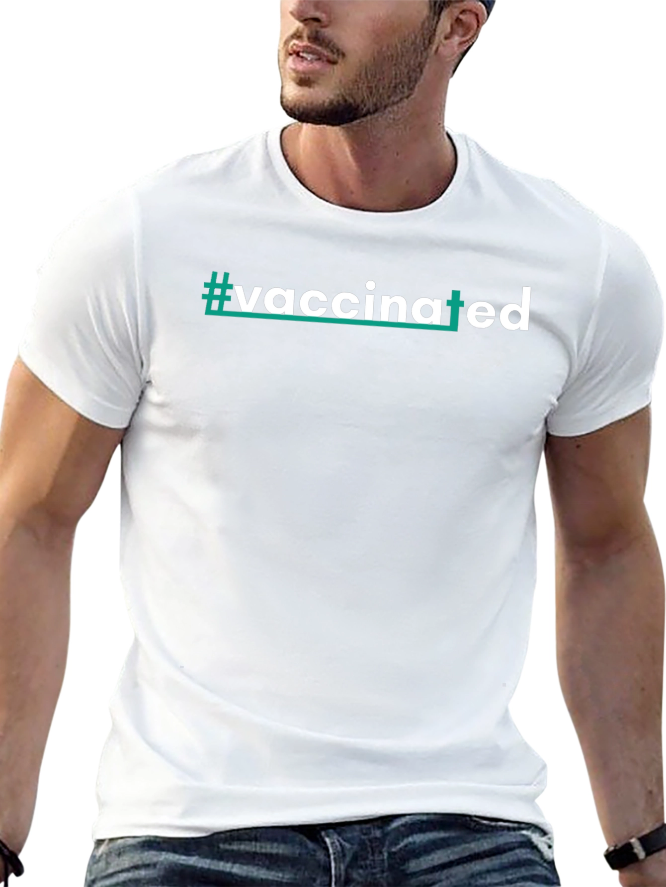 #vaccinated Black Cotton Blend Graphic T-Shirt