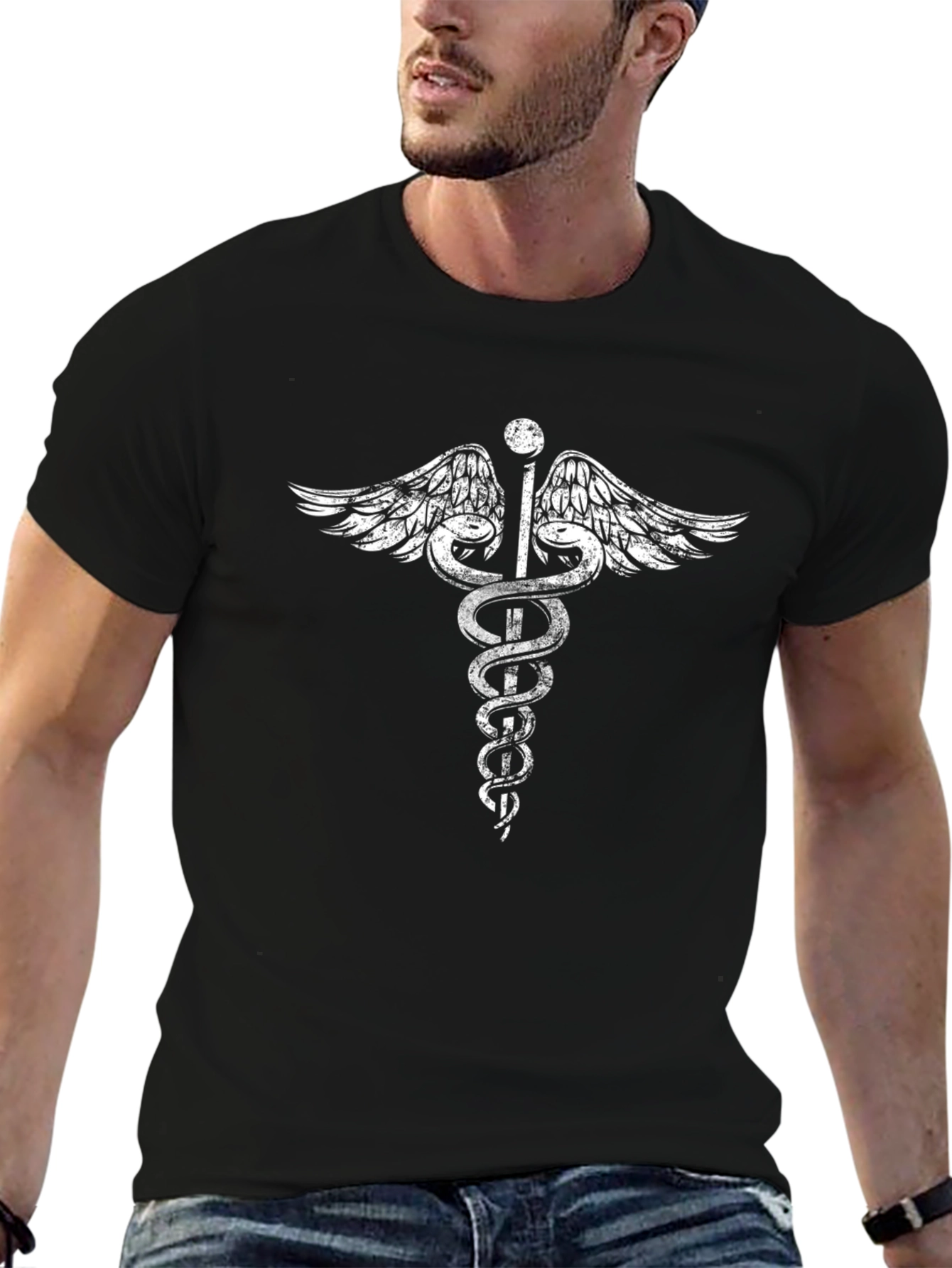 Medical Caduceus Graphic Print T-Shirt