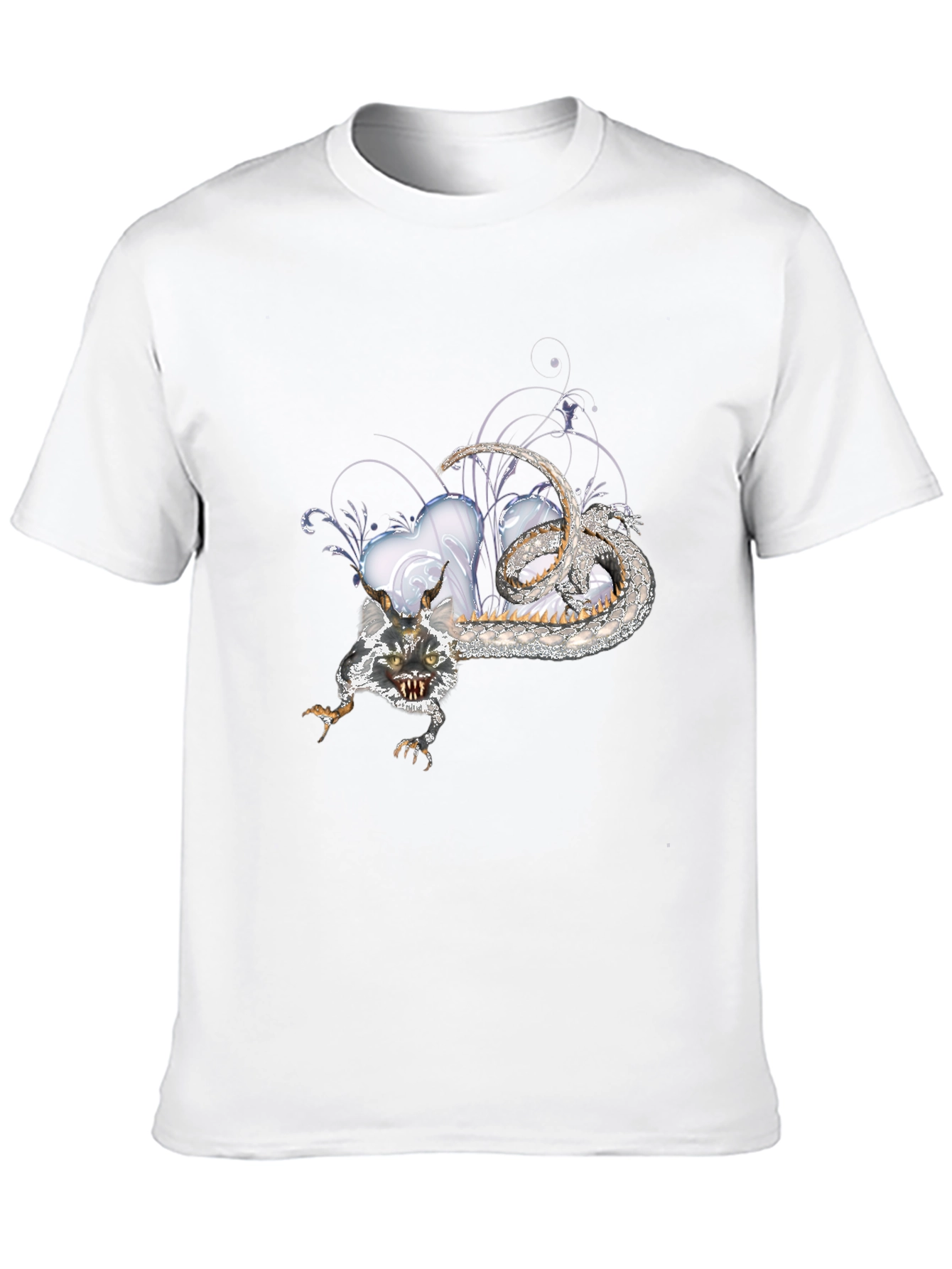 Mens Black Graphic Tee - Dragon & Heart Design