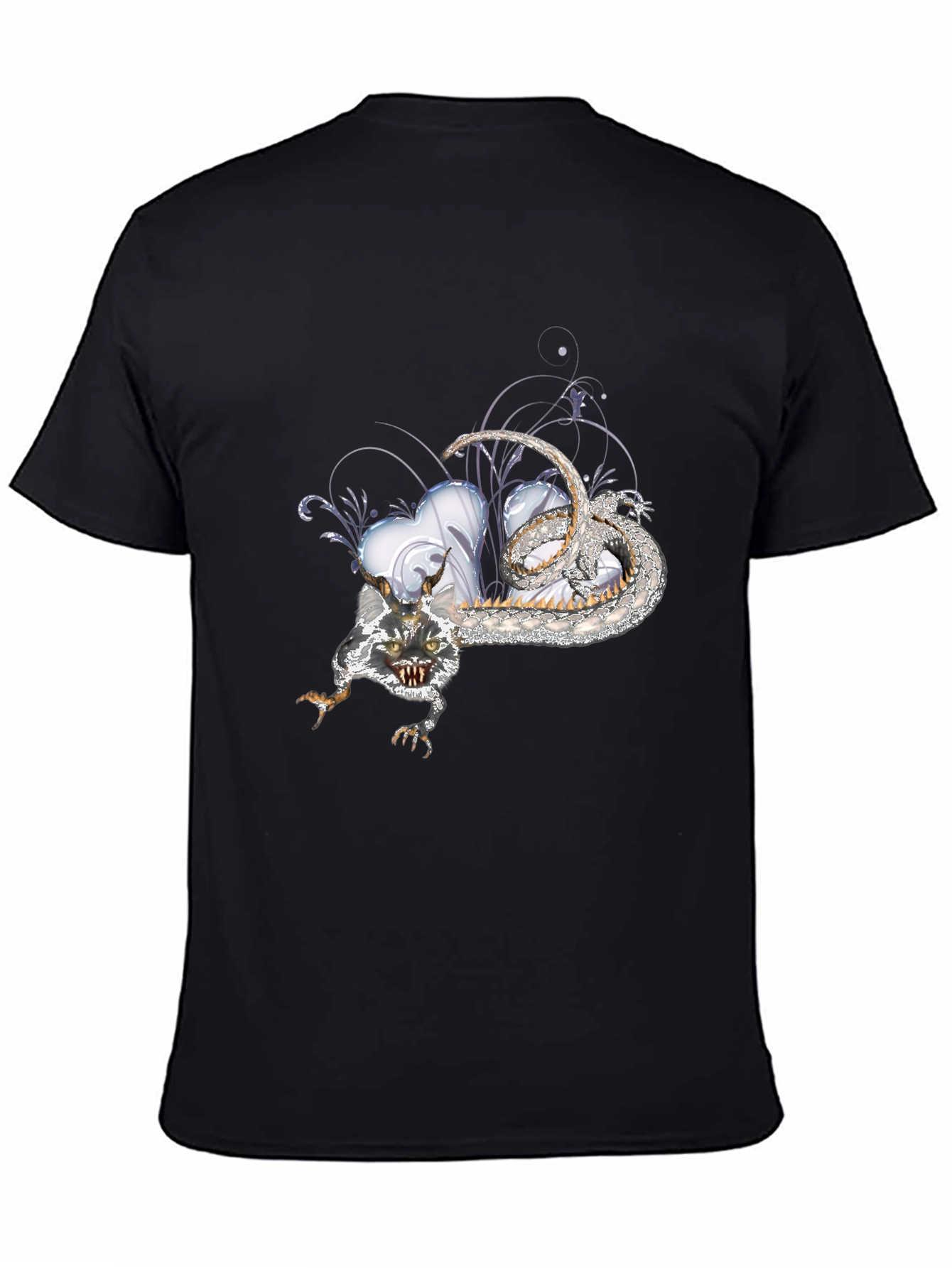 Mens Black Graphic Tee - Dragon & Heart Design