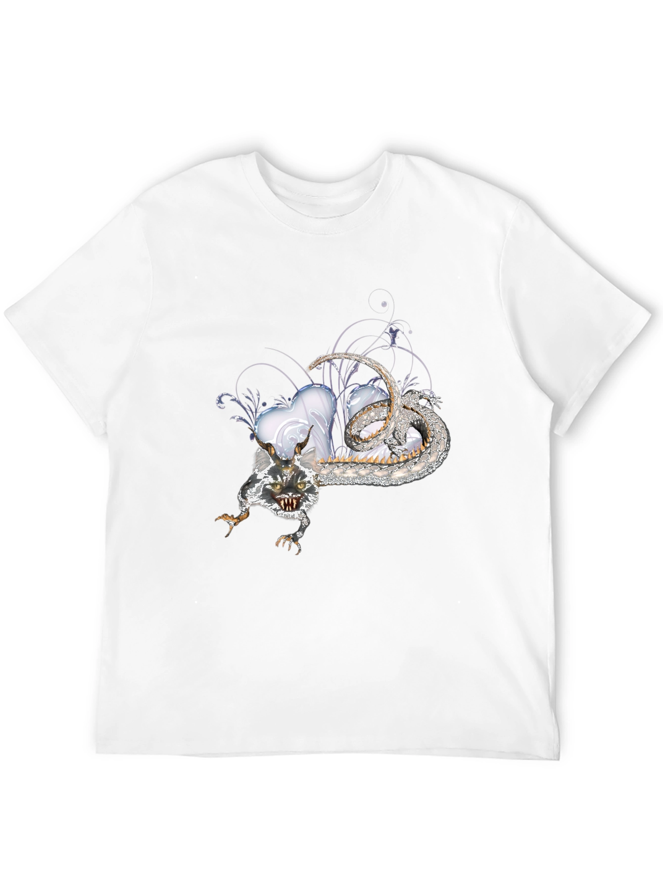 Mens Black Graphic Tee - Dragon & Heart Design