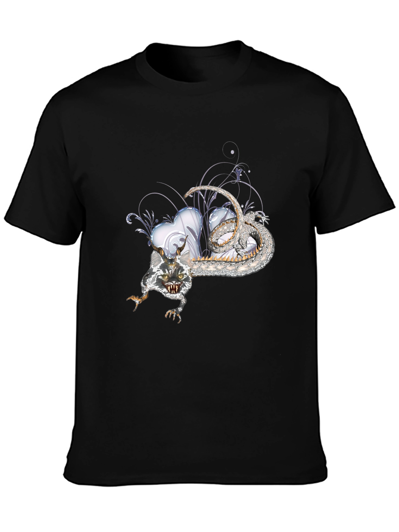 Mens Black Graphic Tee - Dragon & Heart Design