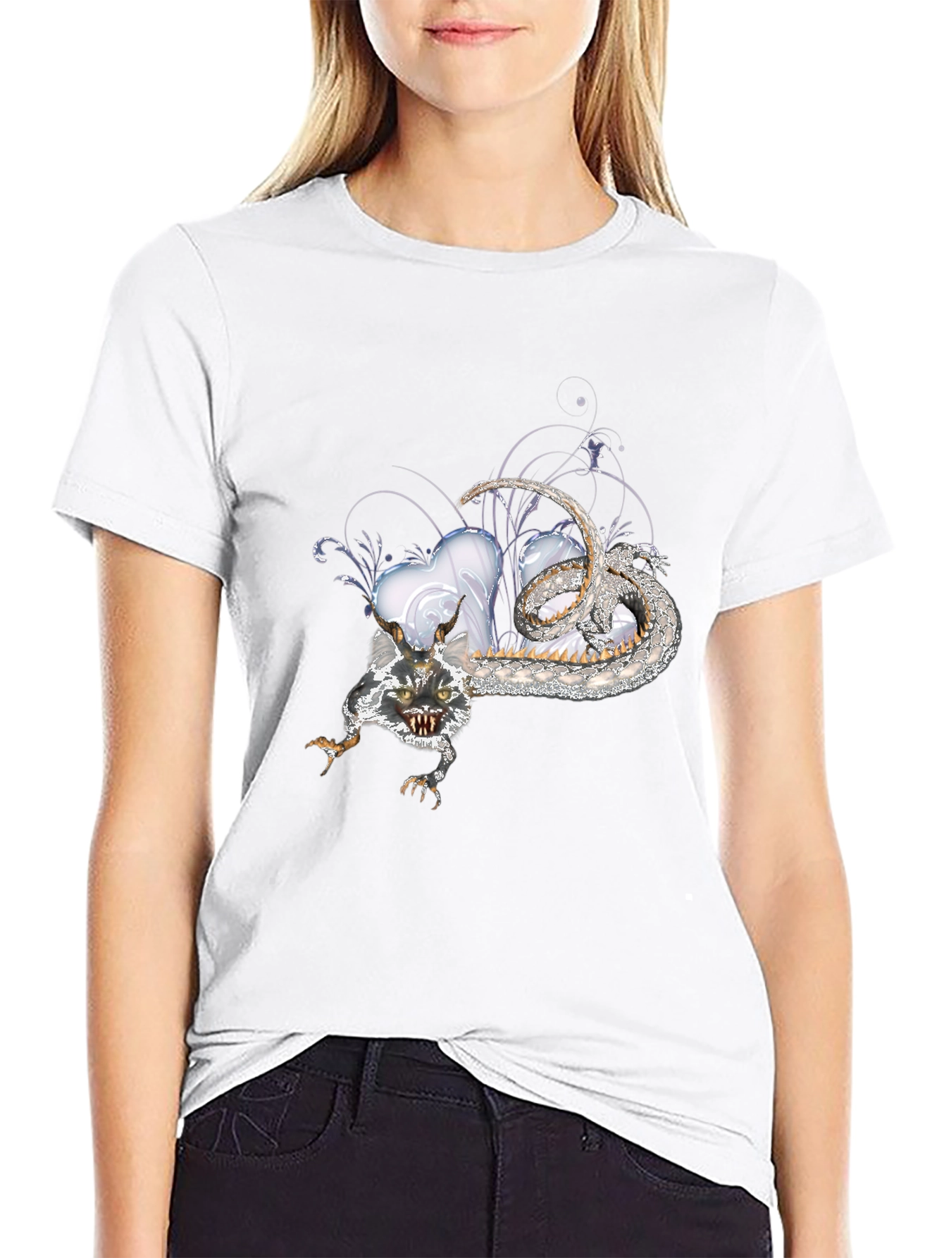 Mens Black Graphic Tee - Dragon & Heart Design