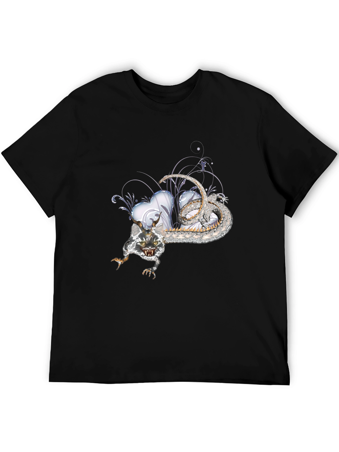 Mens Black Graphic Tee - Dragon & Heart Design