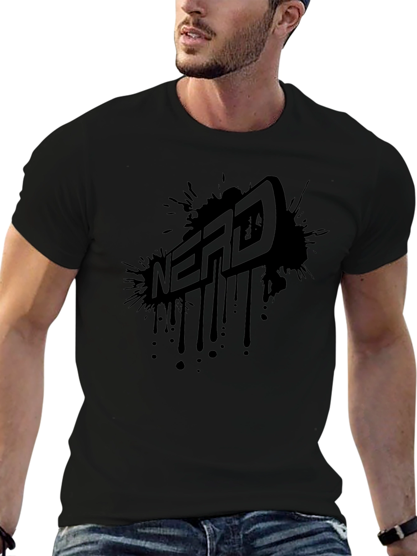 Nerd Splatter Graphic Tee - Cool Black T-Shirt