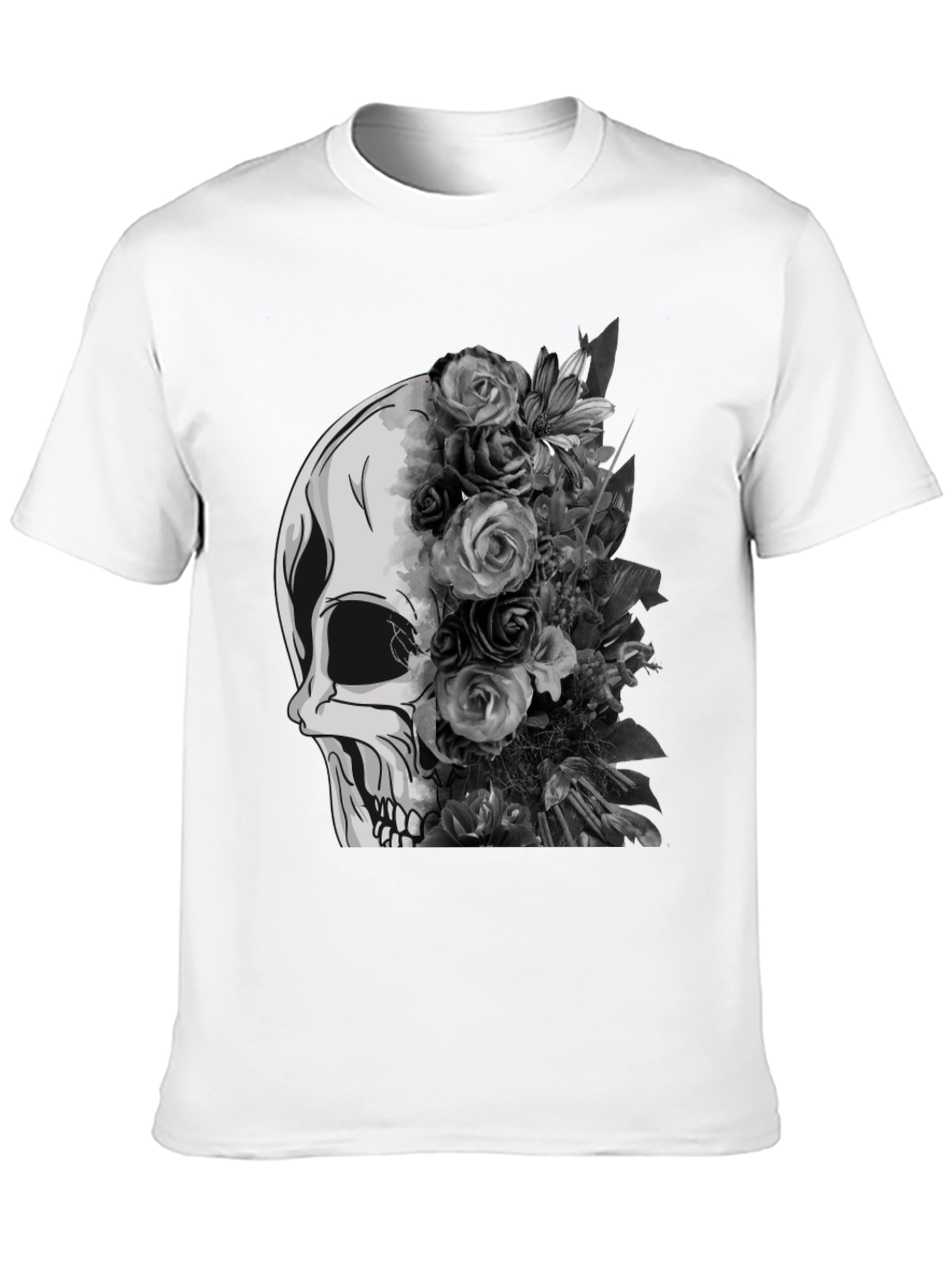 Skull and Floral Graphic Tee - Black