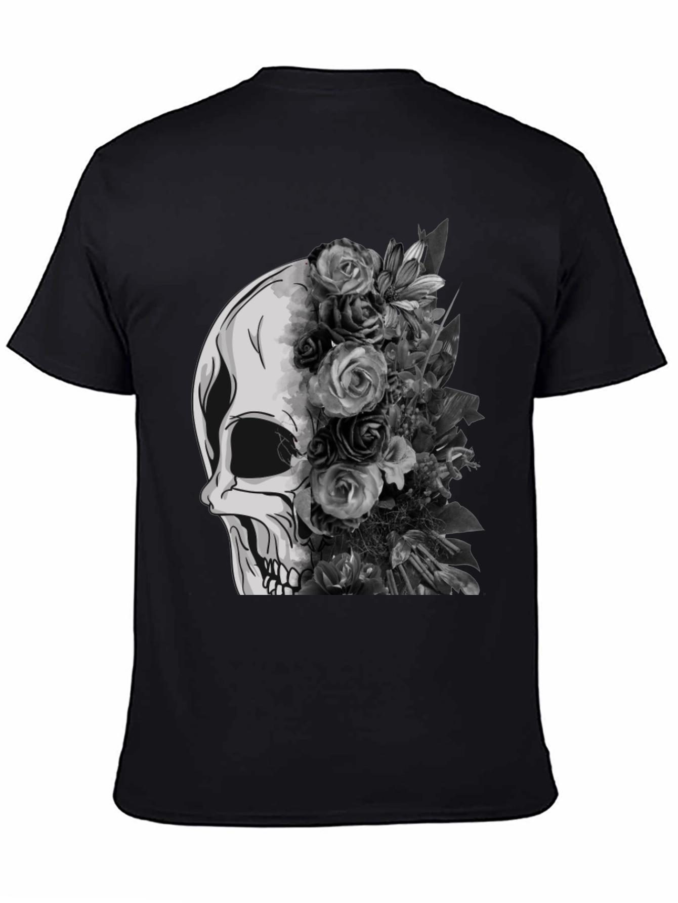 Skull and Floral Graphic Tee - Black