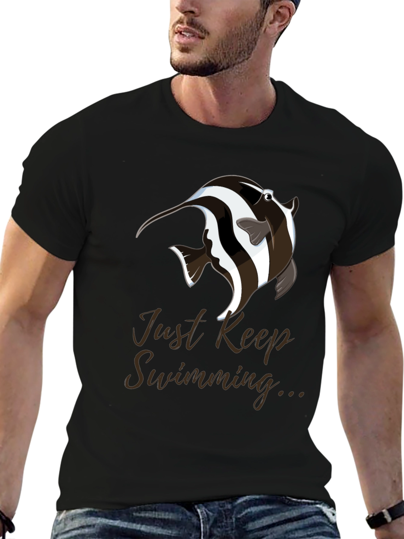 Just Keep Swimming T-Shirt - Black Cotton Blend