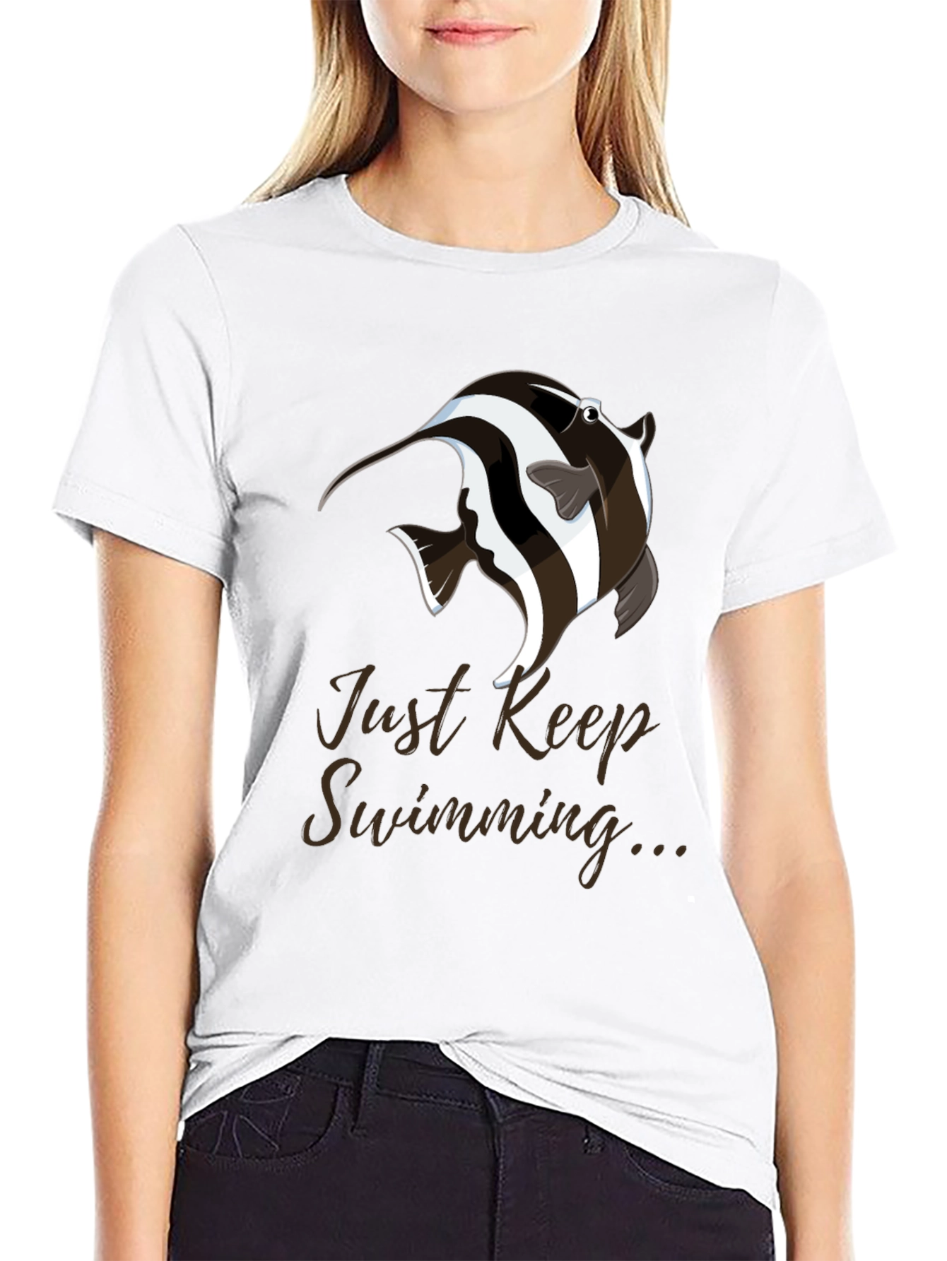 Just Keep Swimming T-Shirt - Black Cotton Blend