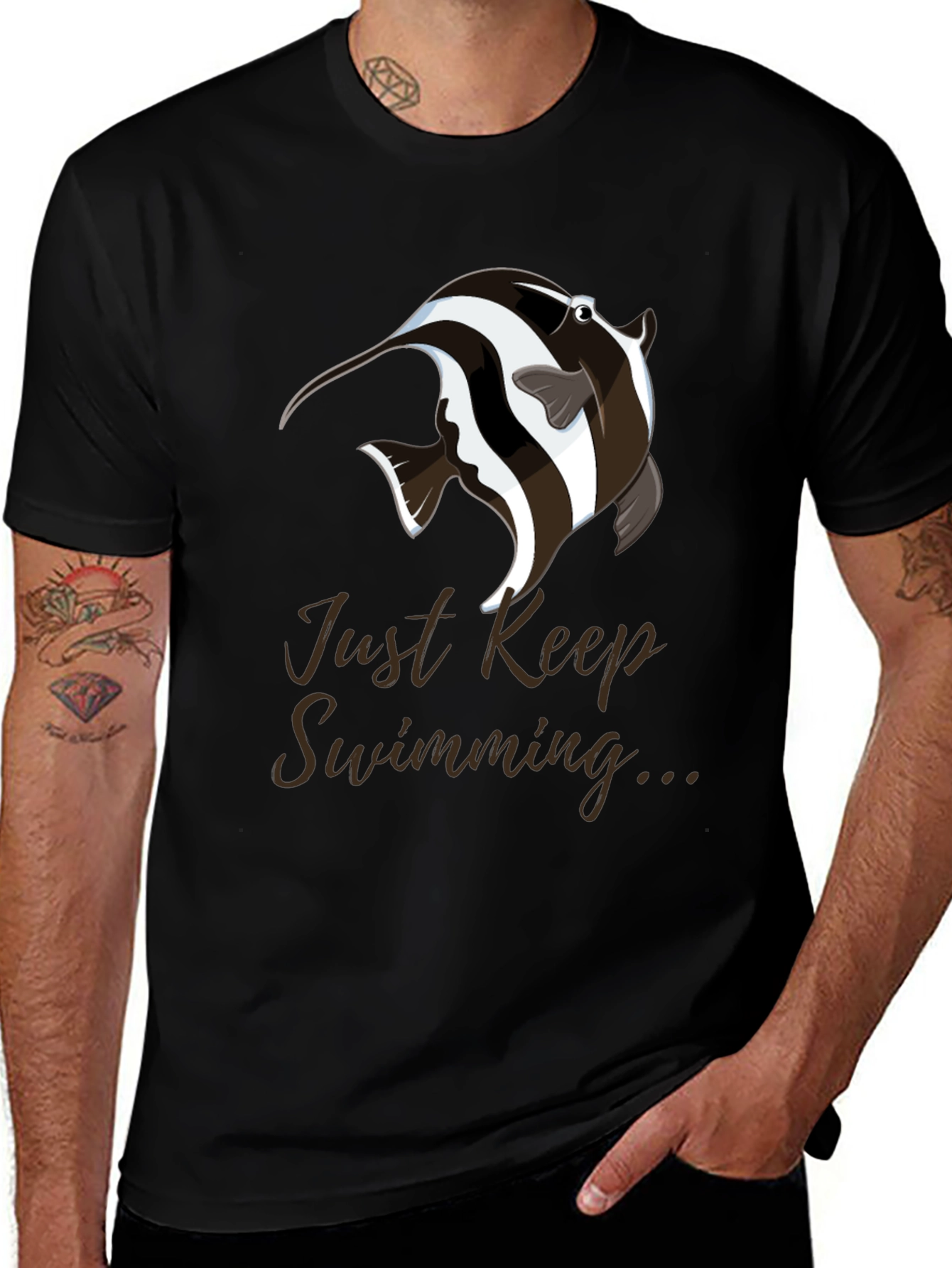 Just Keep Swimming T-Shirt - Black Cotton Blend