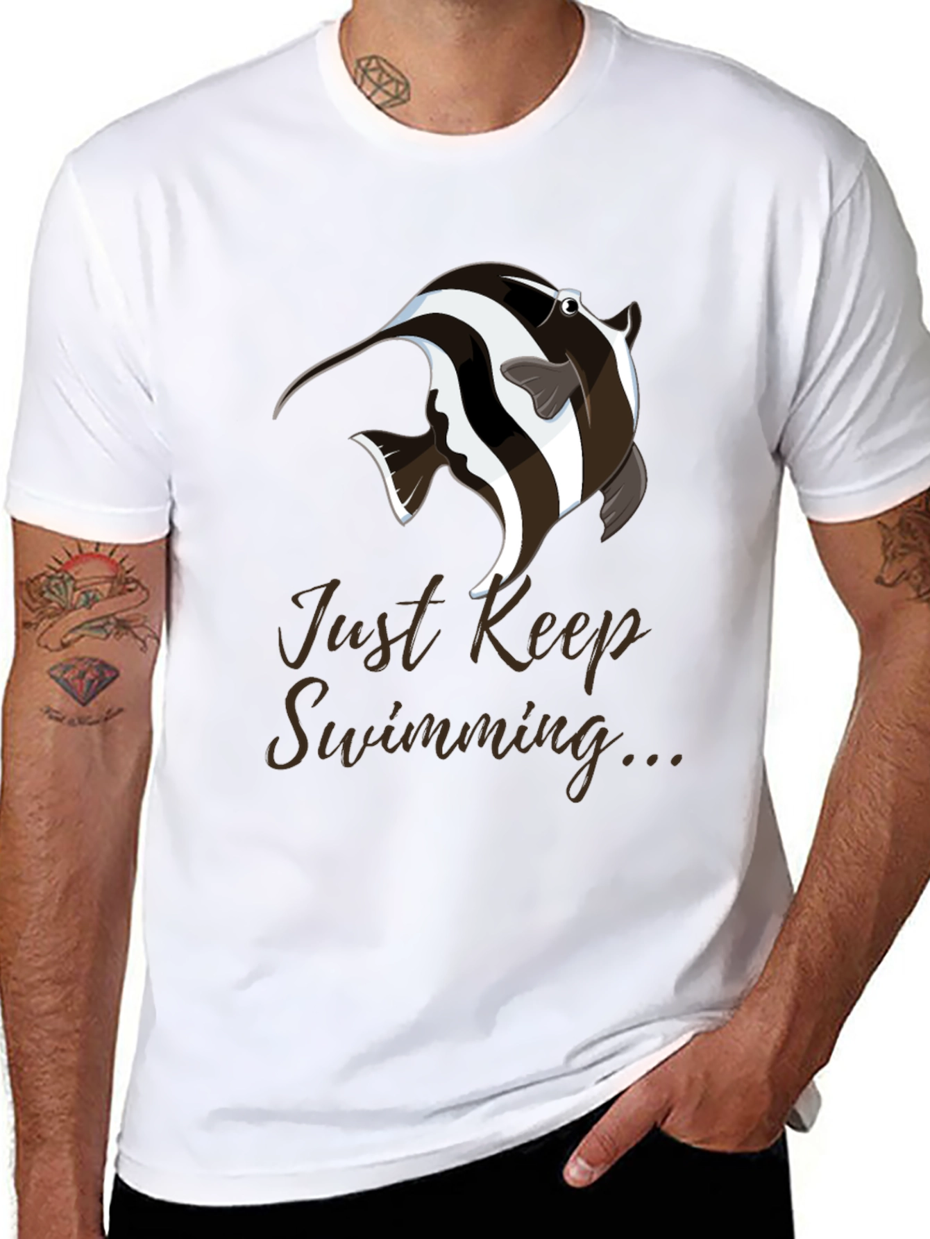 Just Keep Swimming T-Shirt - Black Cotton Blend